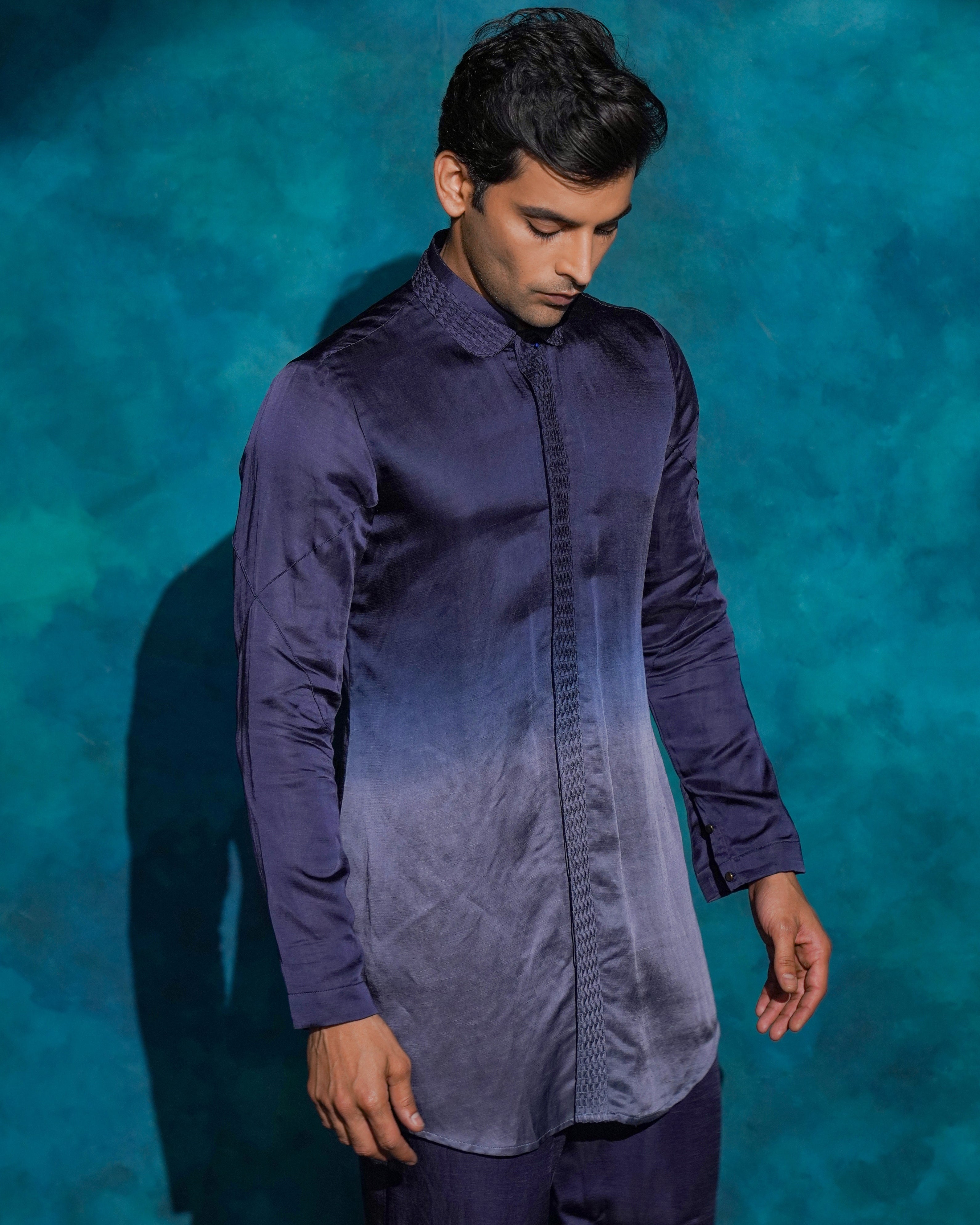 Oceanic Purple Hand Embroidered Short Jacket Set