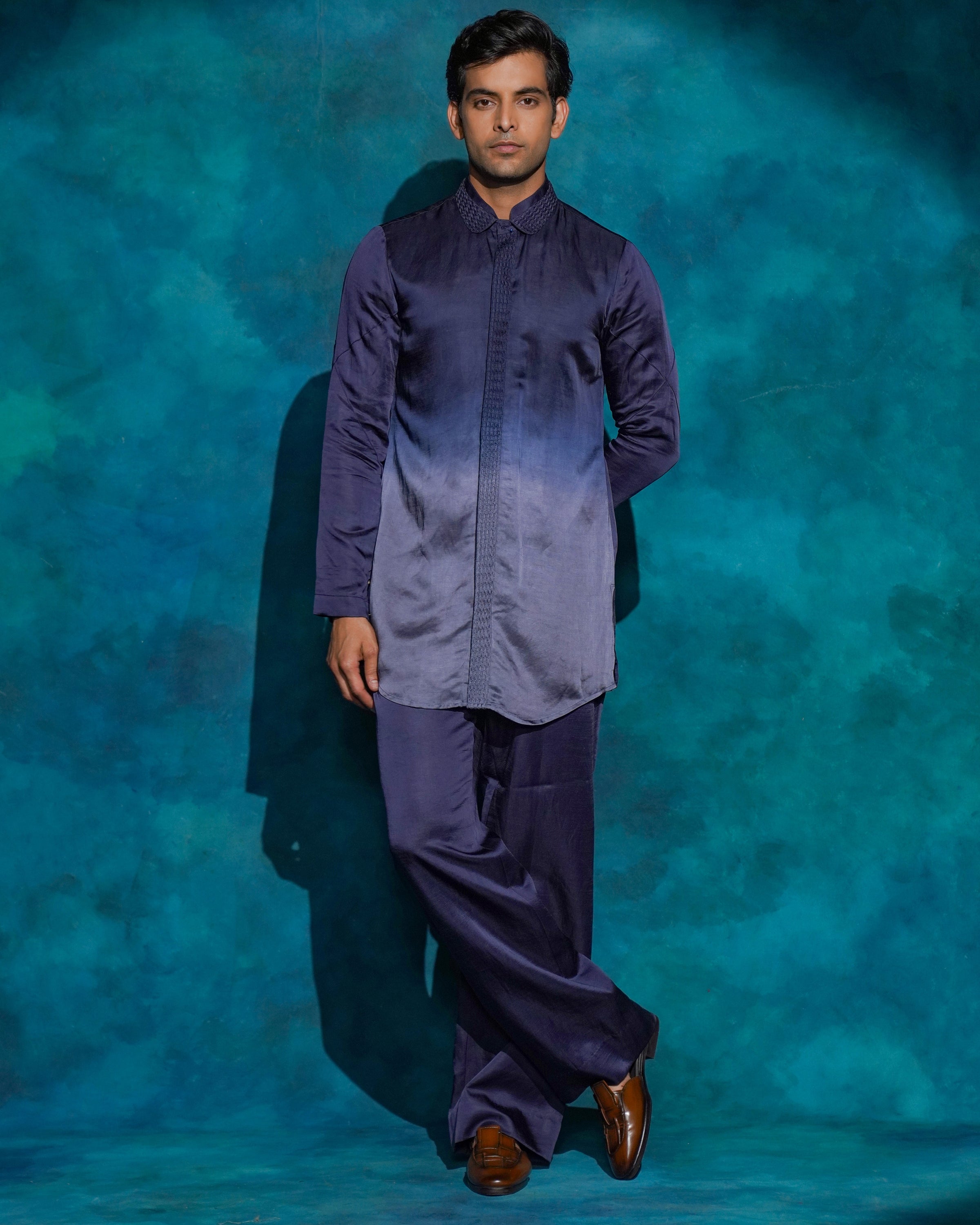 Oceanic Purple Hand Embroidered Short Jacket Set