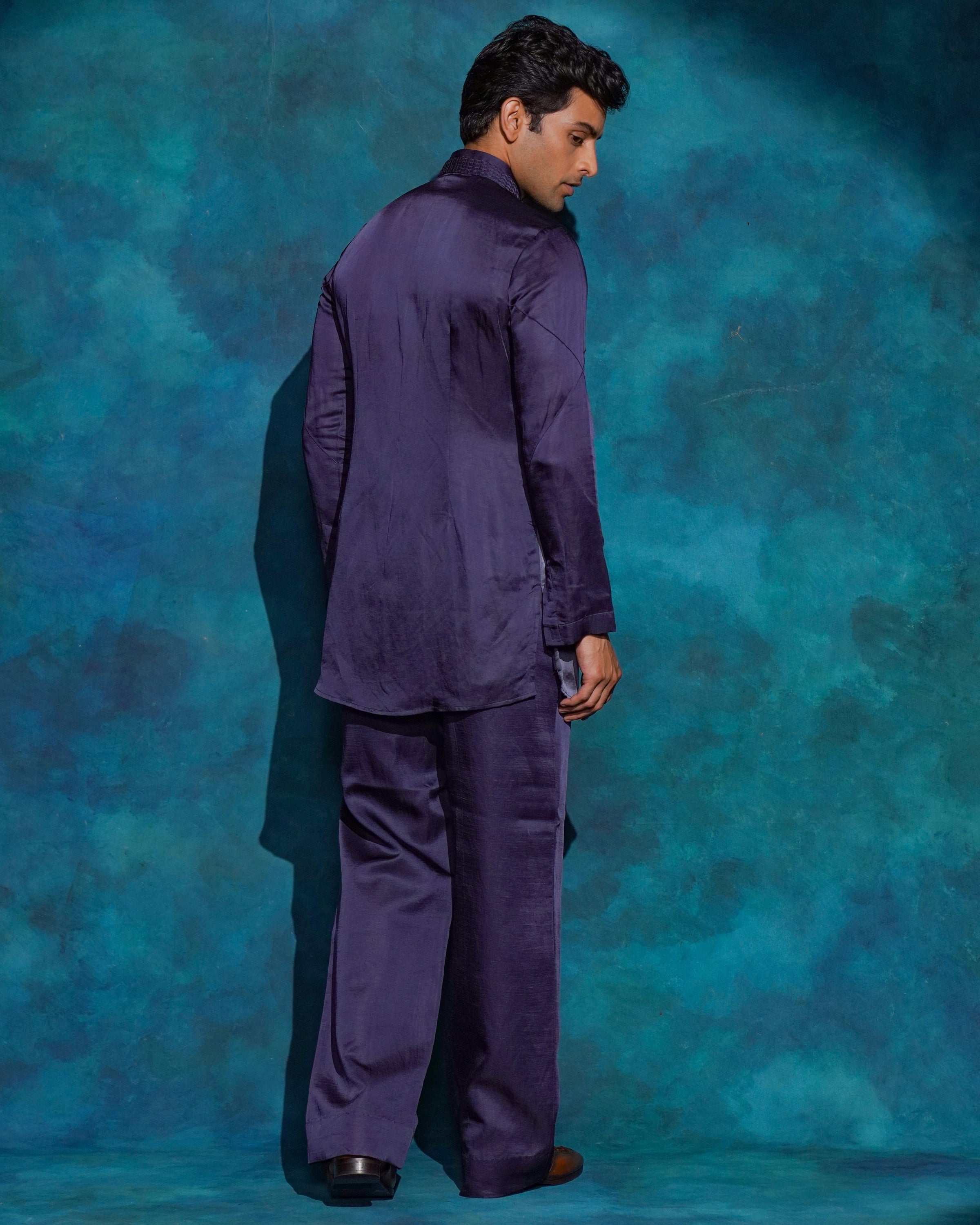 Oceanic Purple Hand Embroidered Short Jacket Set