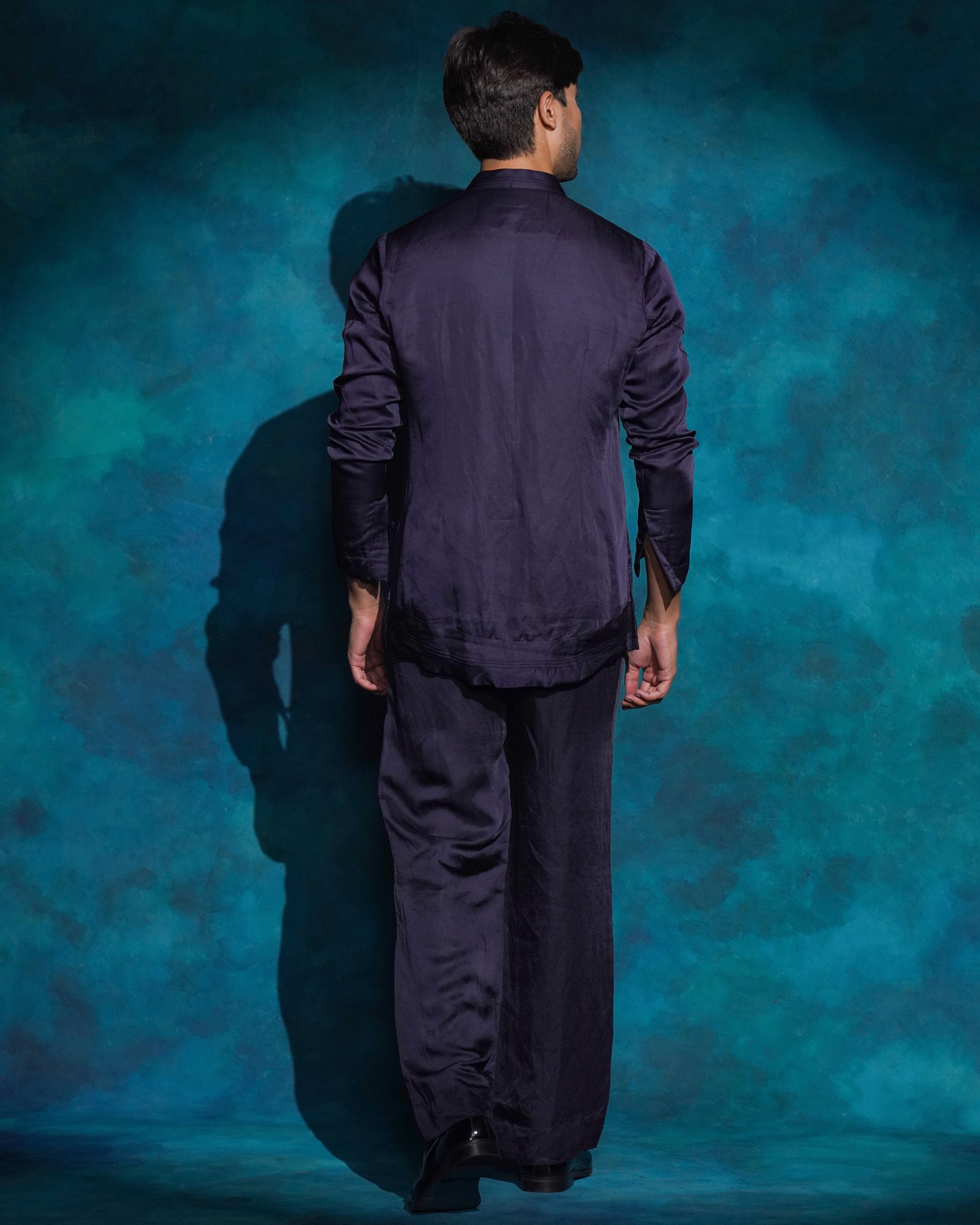 Twilight Blue Hand Embroidered Sequence Short Jacket Set