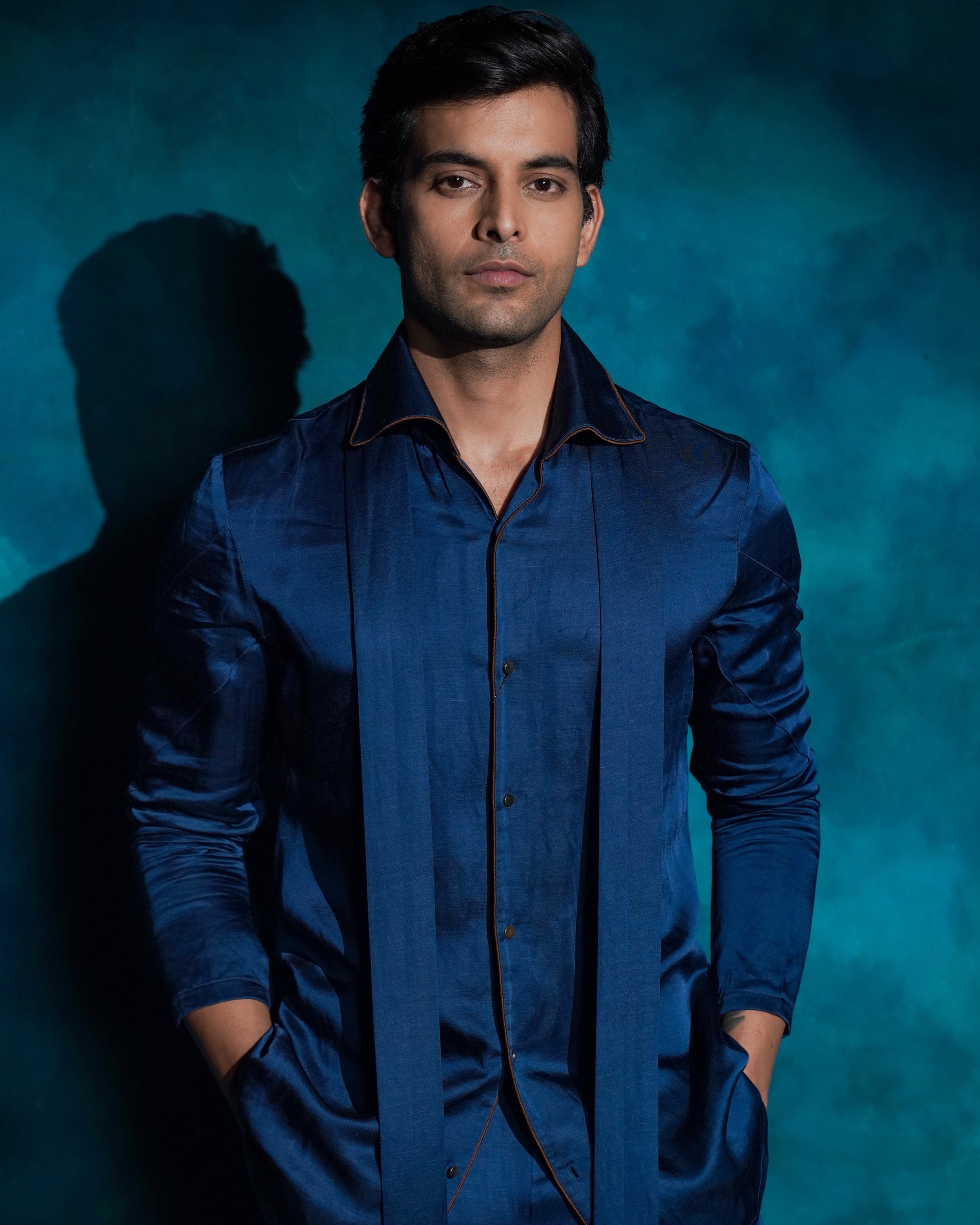 Teal And Ombre Hand Embroidered Short Jacket Set