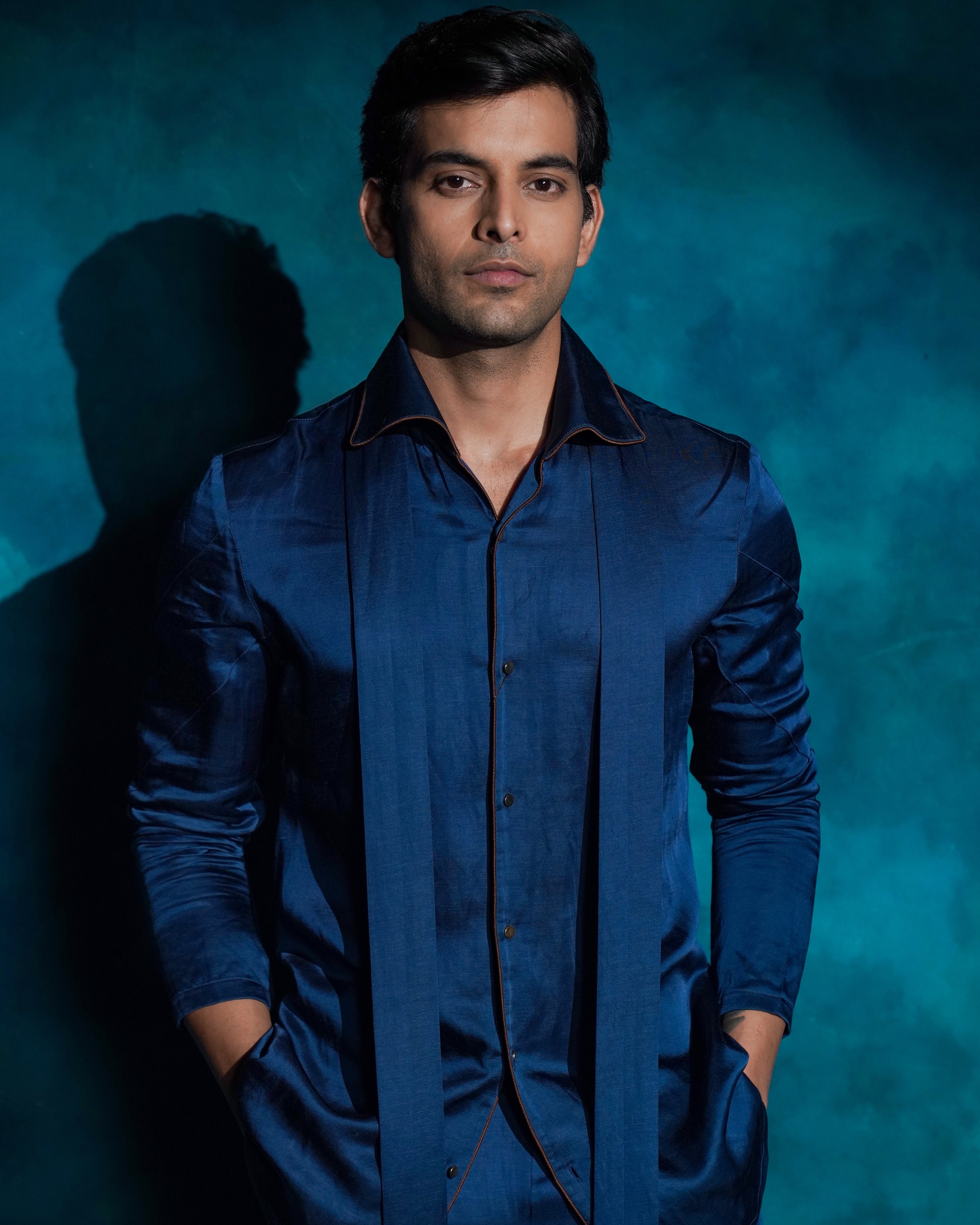 Teal And Ombre Hand Embroidered Short Jacket Set