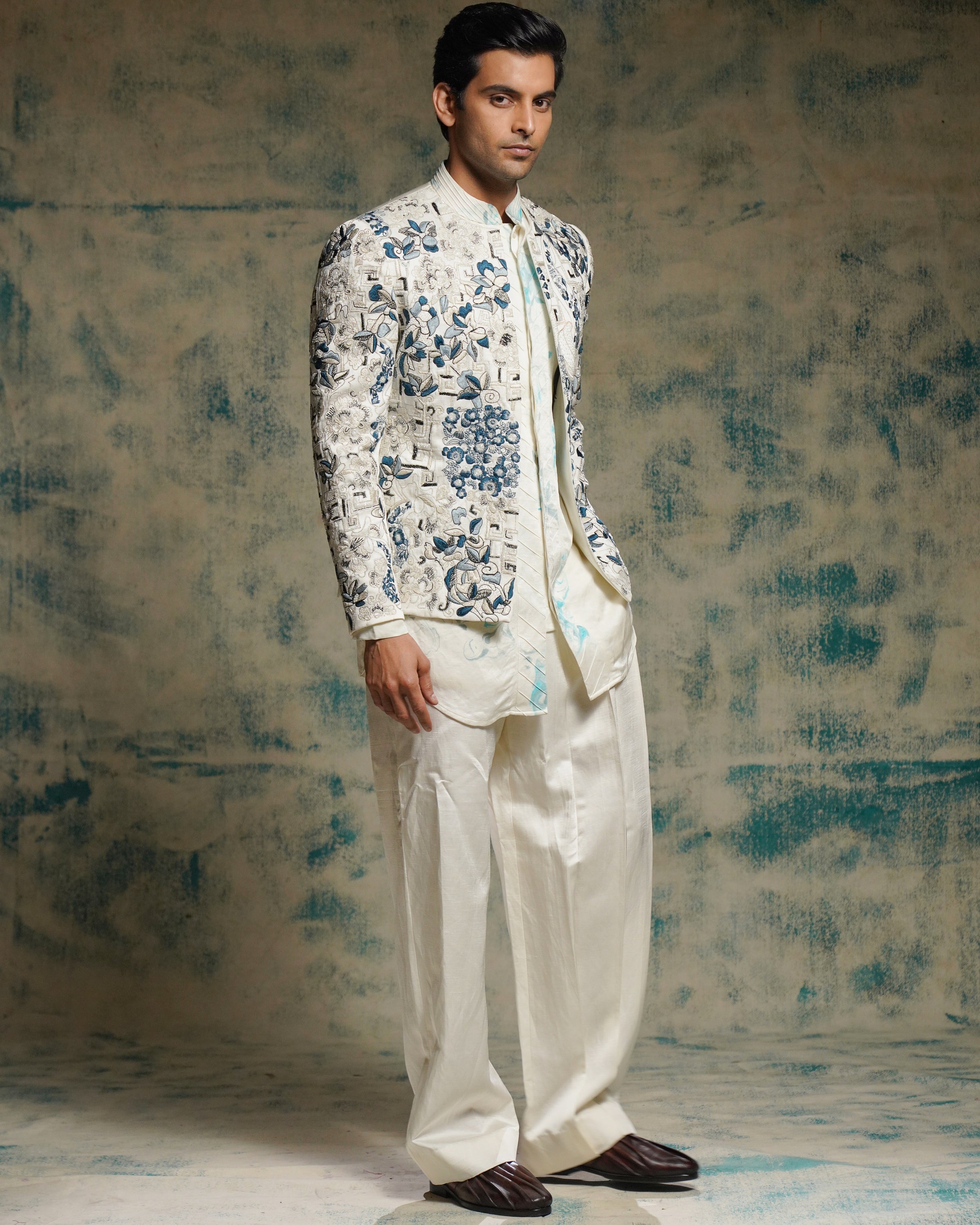 Ivory Embriodered Short Jacket Set