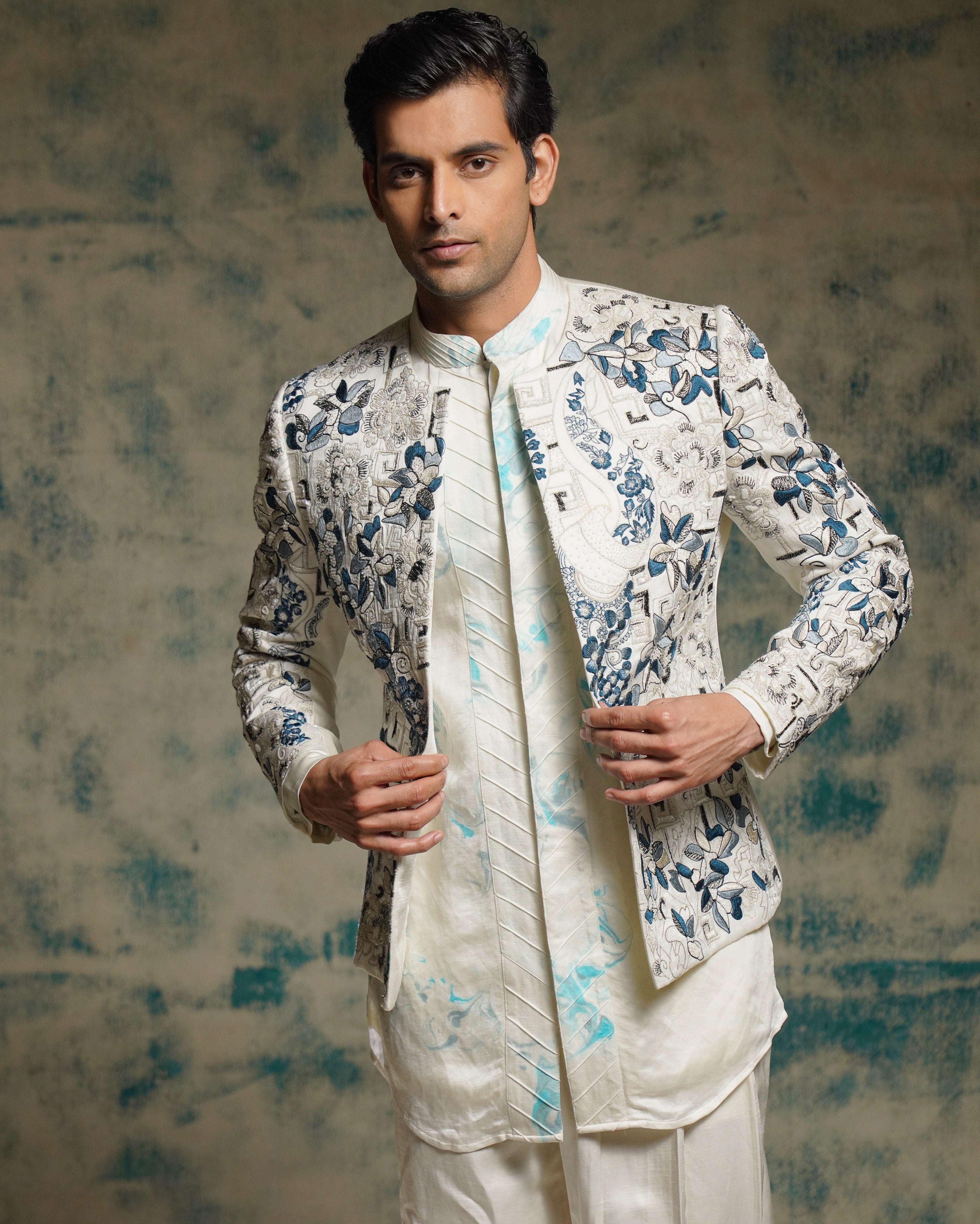 Ivory Embriodered Short Jacket Set