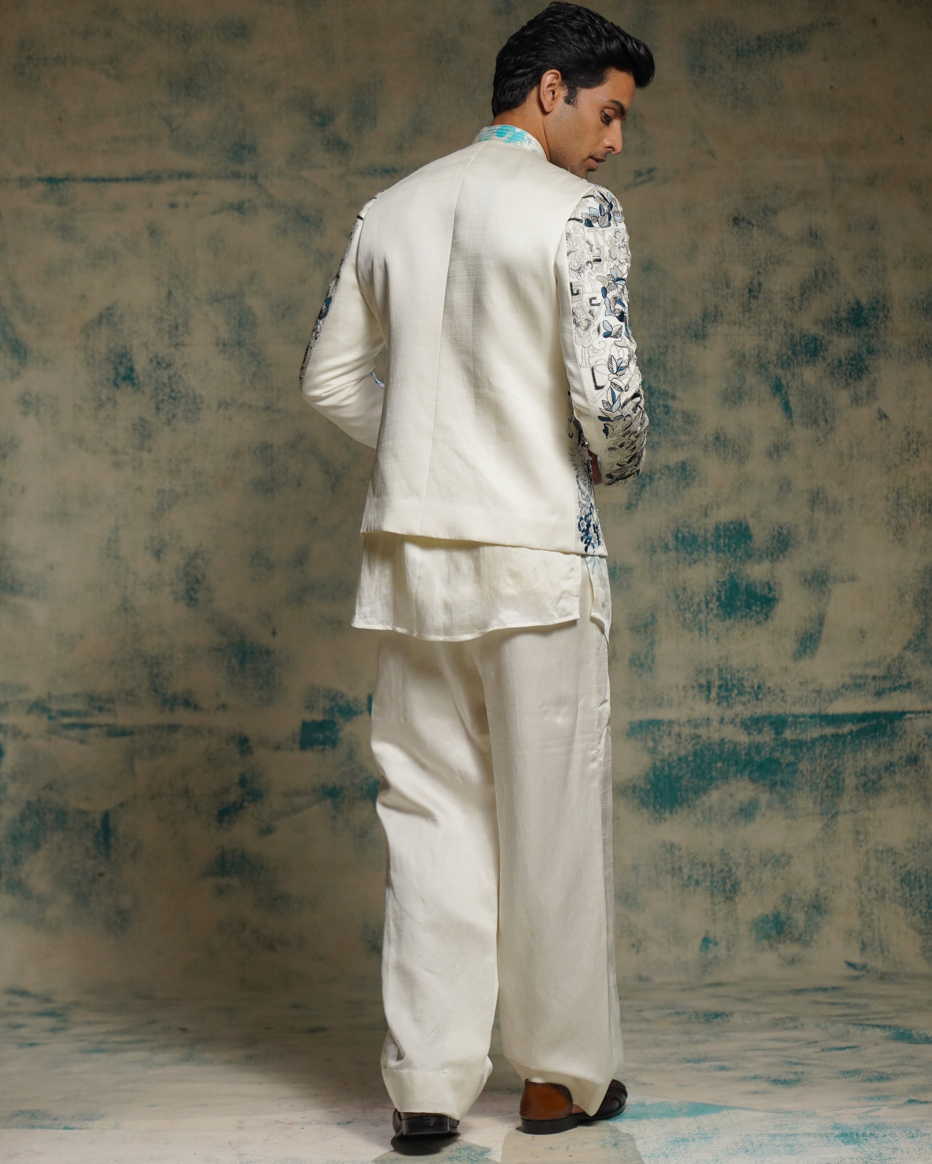 Ivory Embriodered Short Jacket Set