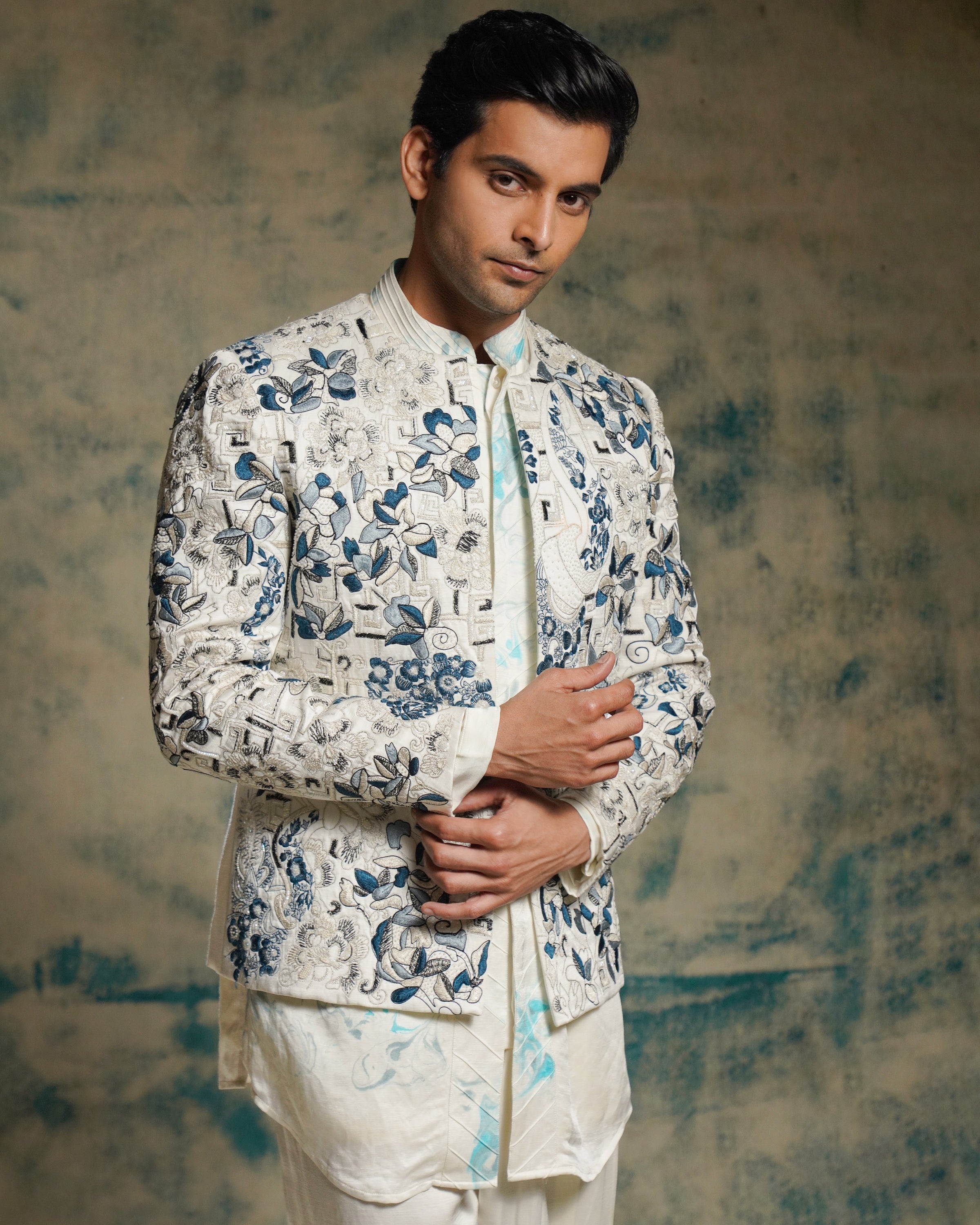 Ivory Embriodered Short Jacket Set