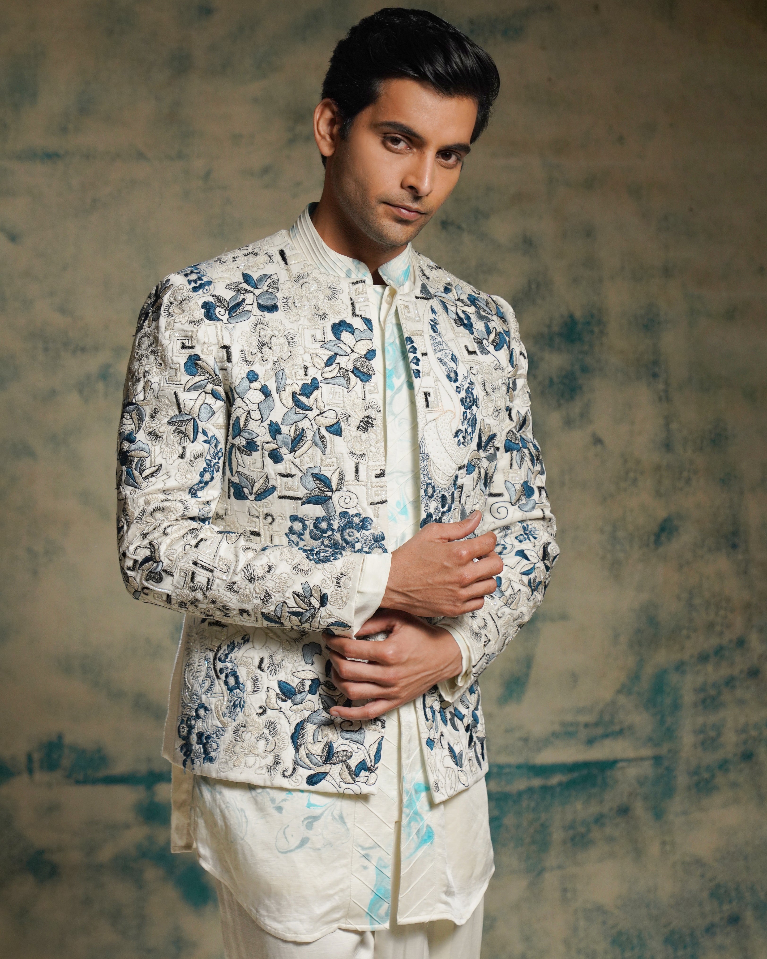 Ivory Embriodered Short Jacket Set