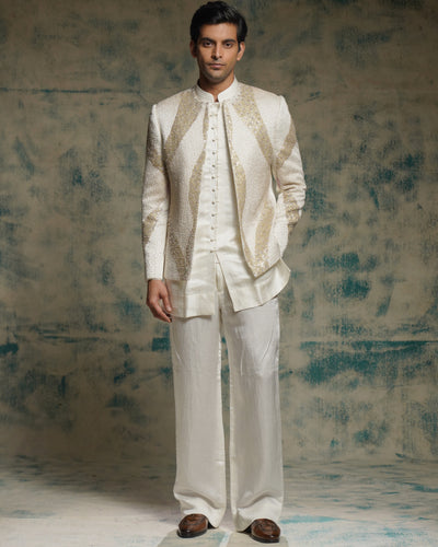 Ivory Hand Embroidered Sequins Short Jacket Set