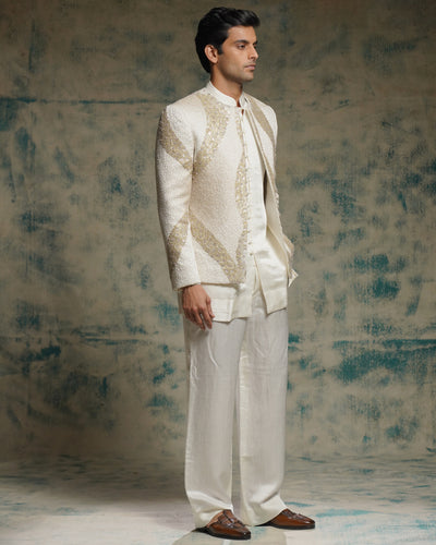 Ivory Hand Embroidered Sequins Short Jacket Set