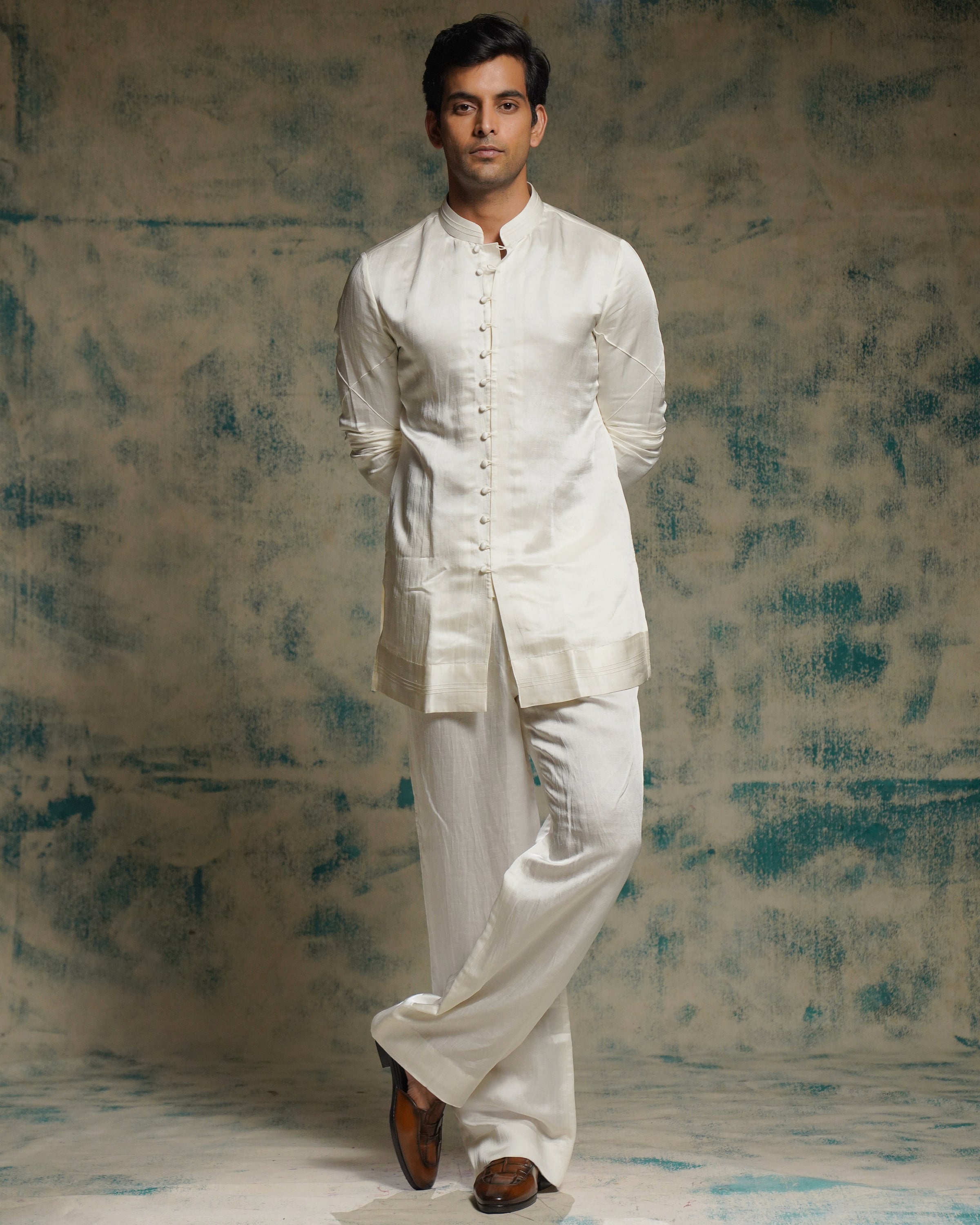 Ivory Hand Embroidered Sequins Short Jacket Set