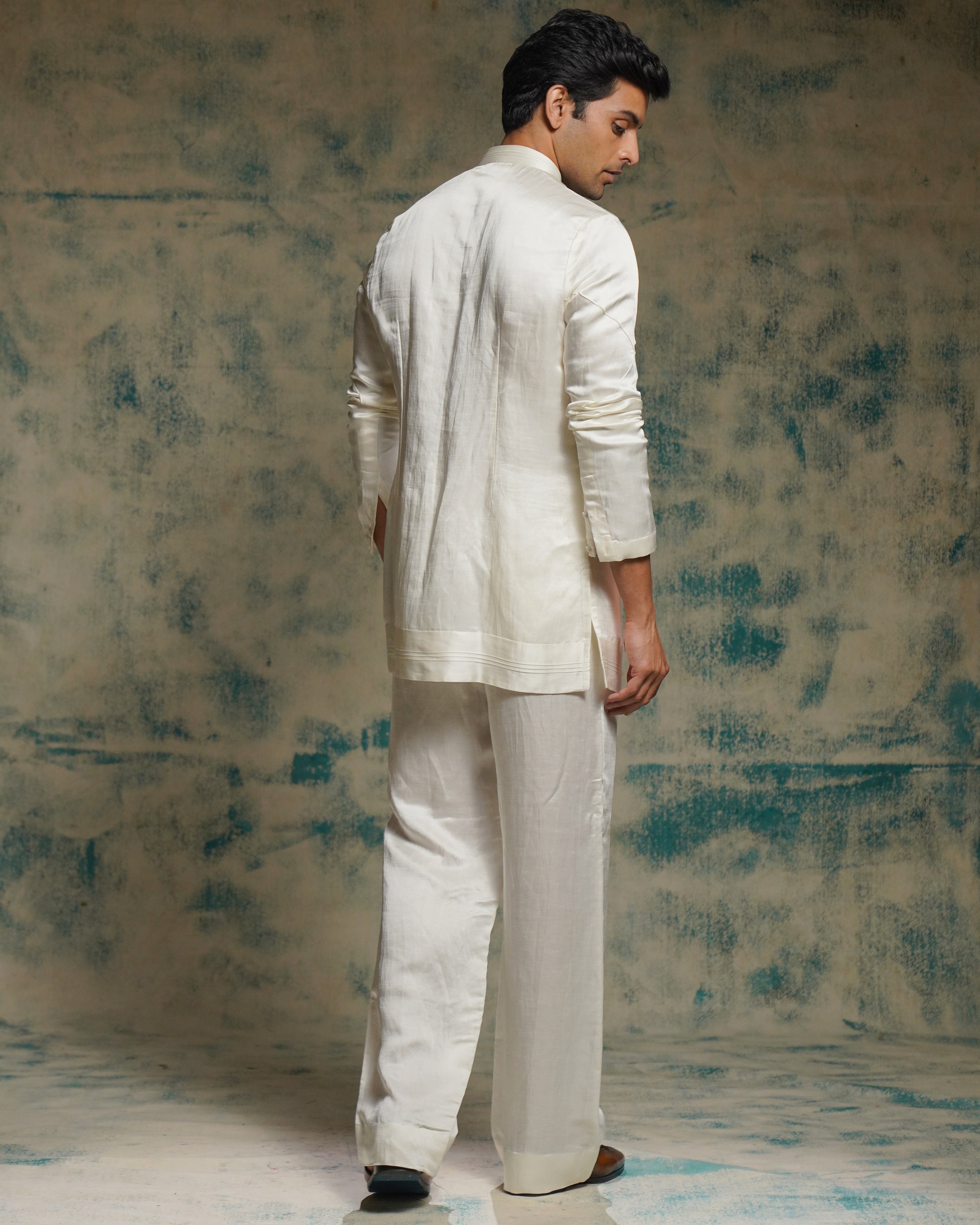 Ivory Hand Embroidered Sequins Short Jacket Set