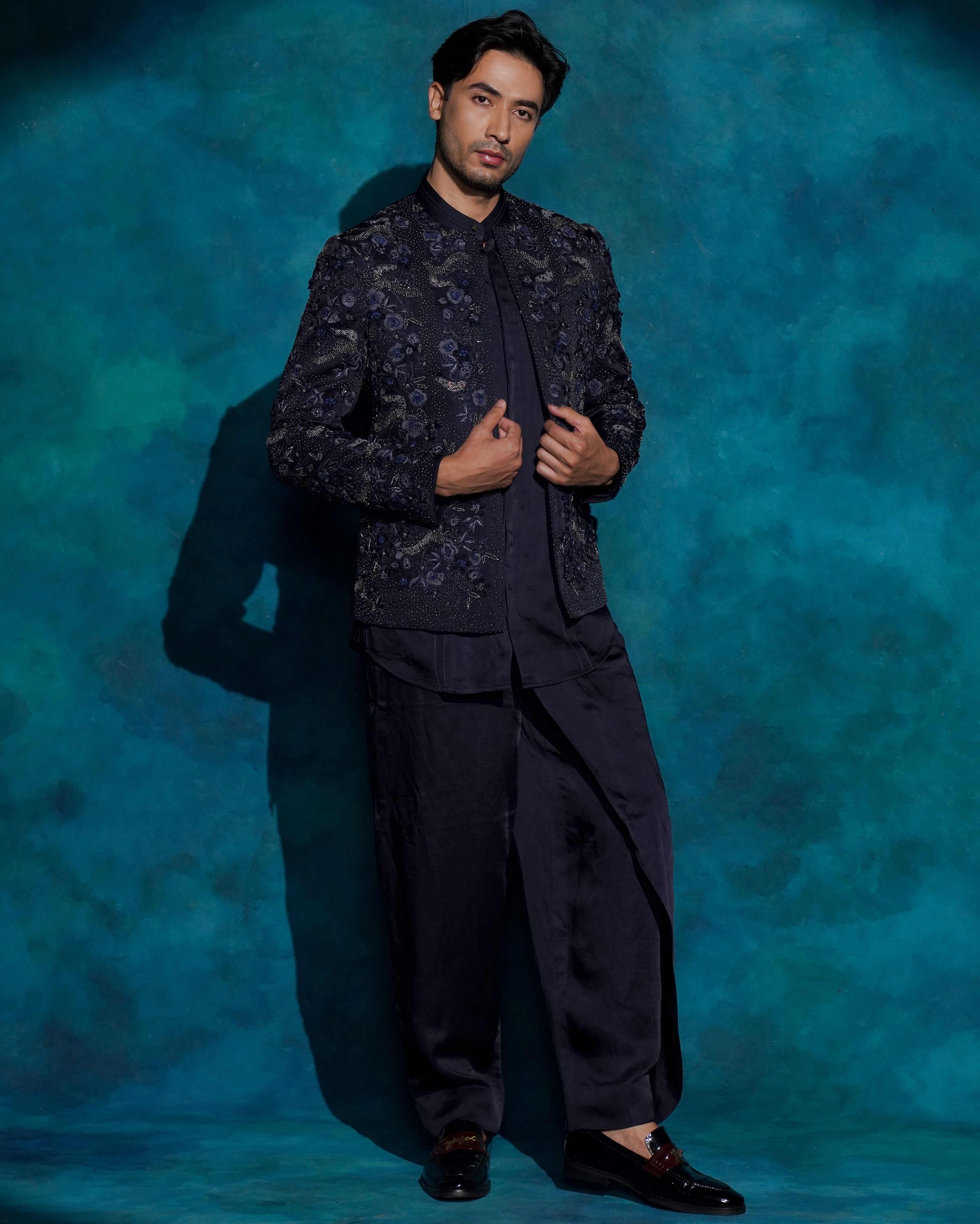 Midnight Blue Floral Embroidered Set