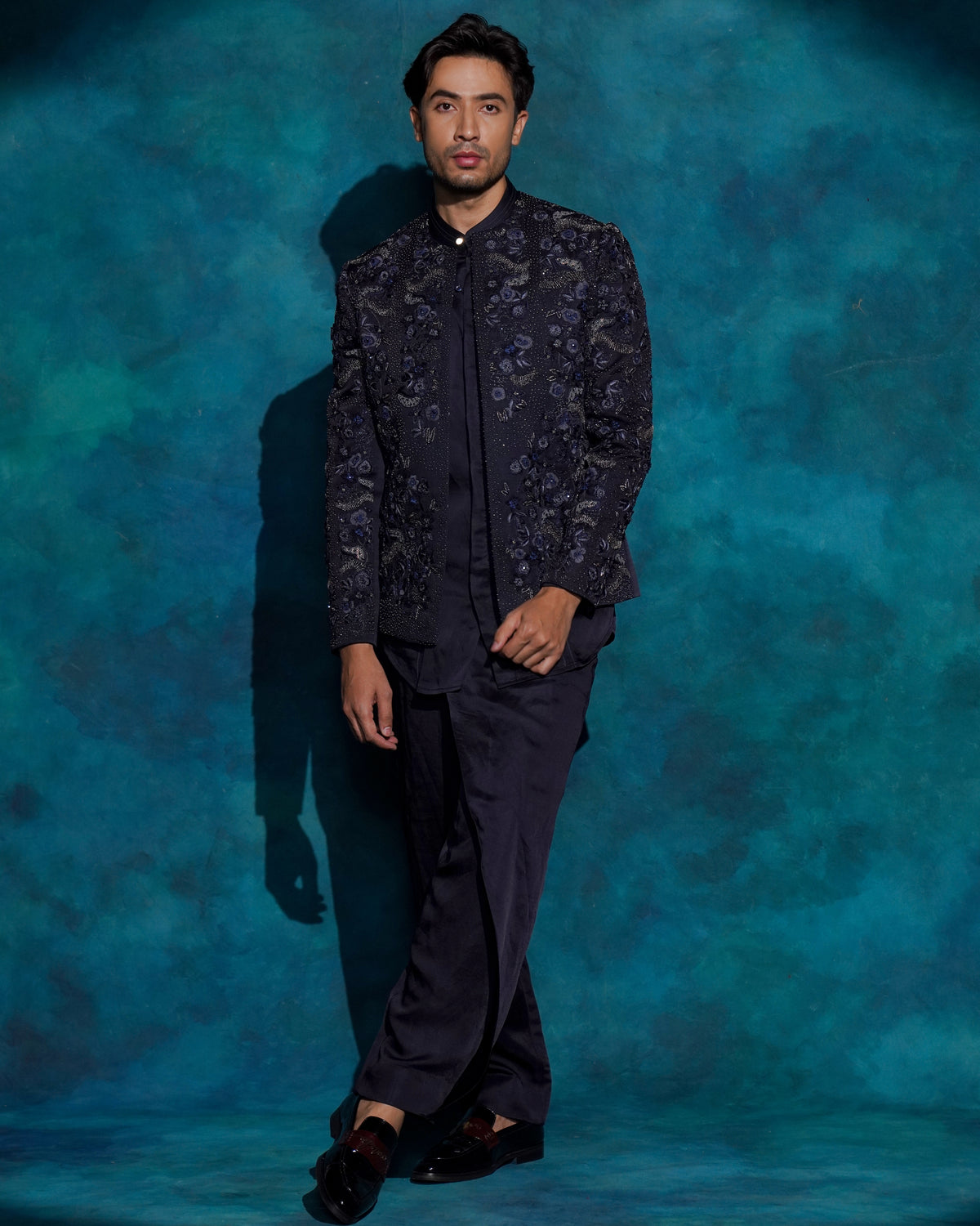 Midnight Blue Floral Embroidered Set