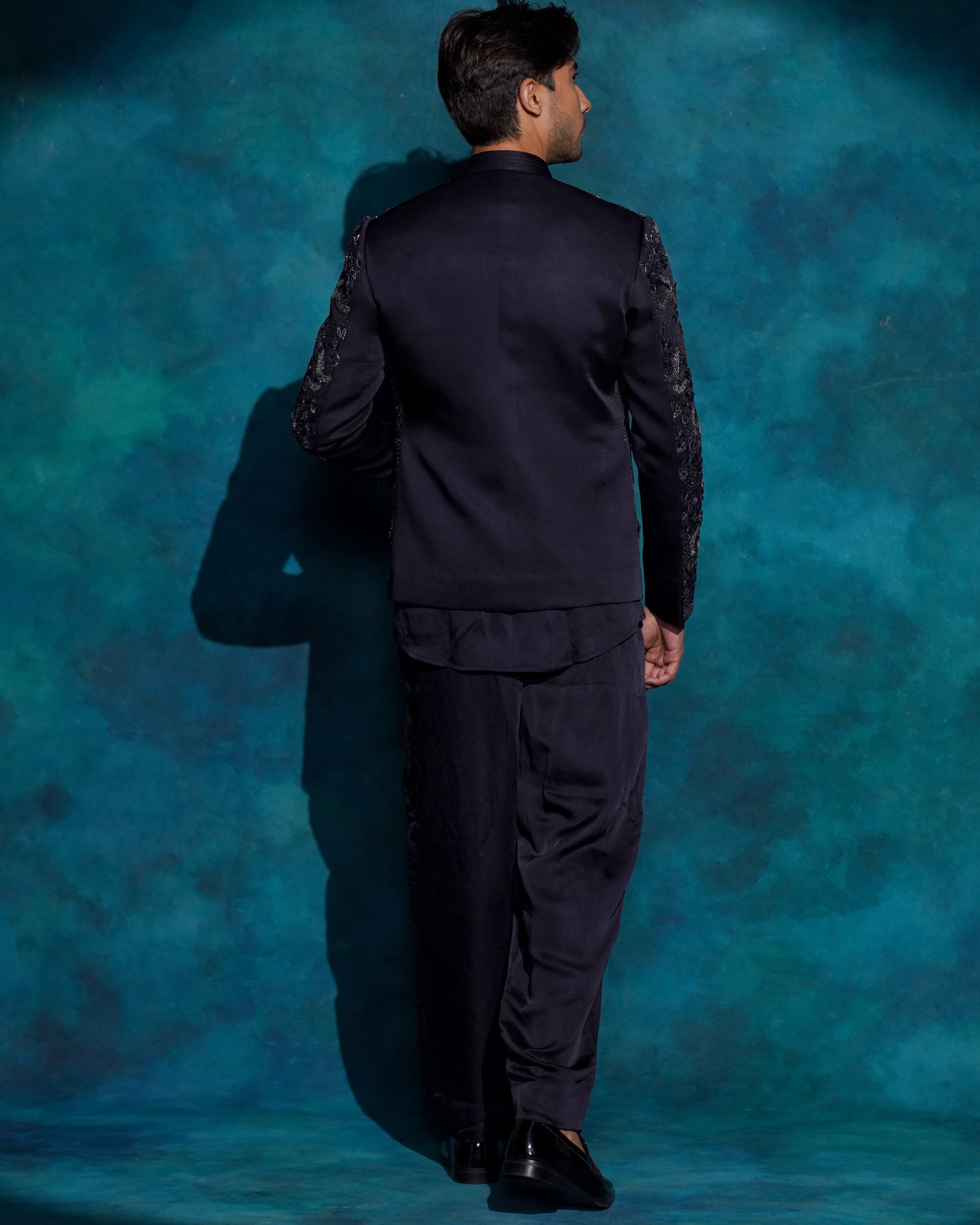 Midnight Blue Floral Embroidered Set