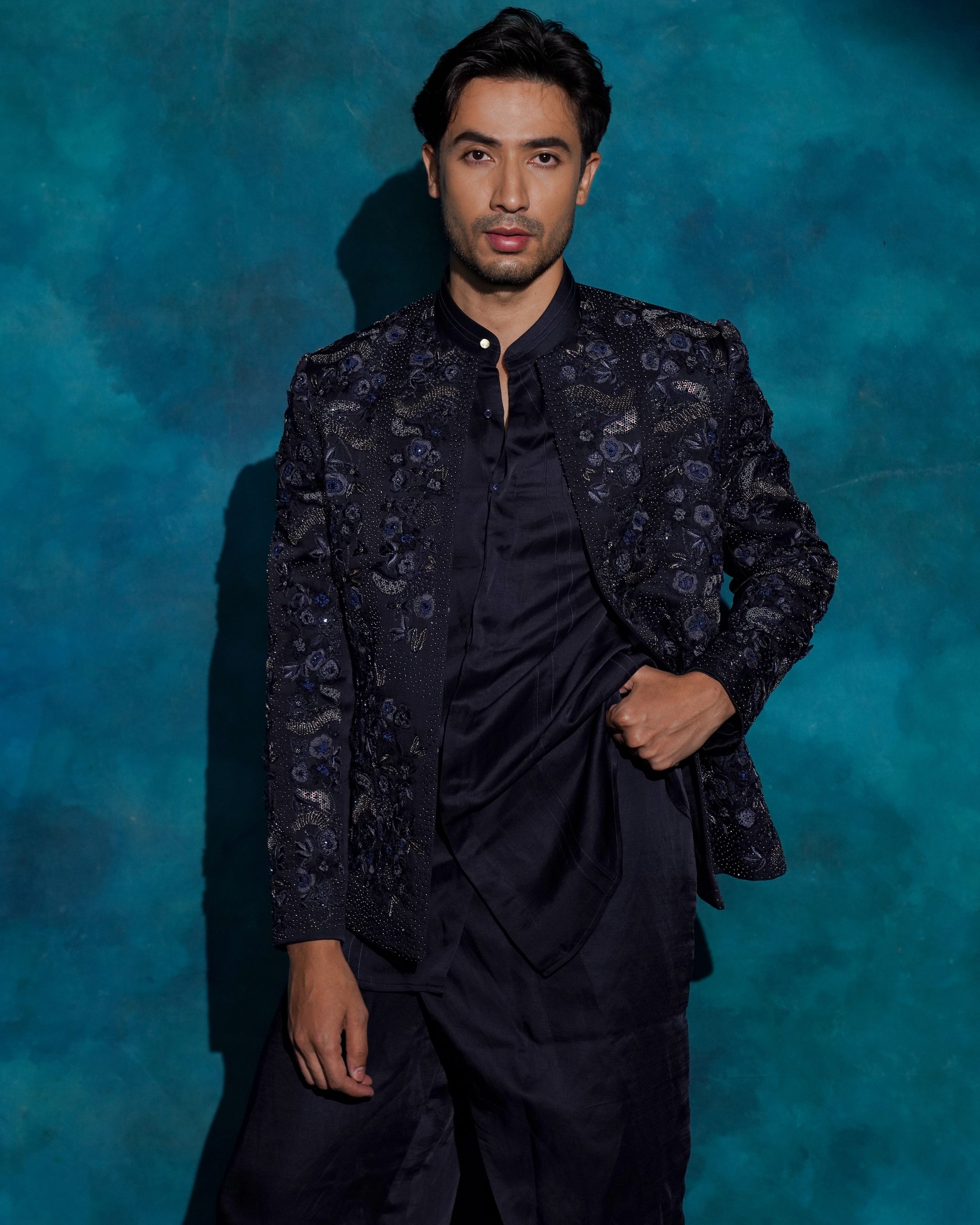 Midnight Blue Floral Embroidered Set