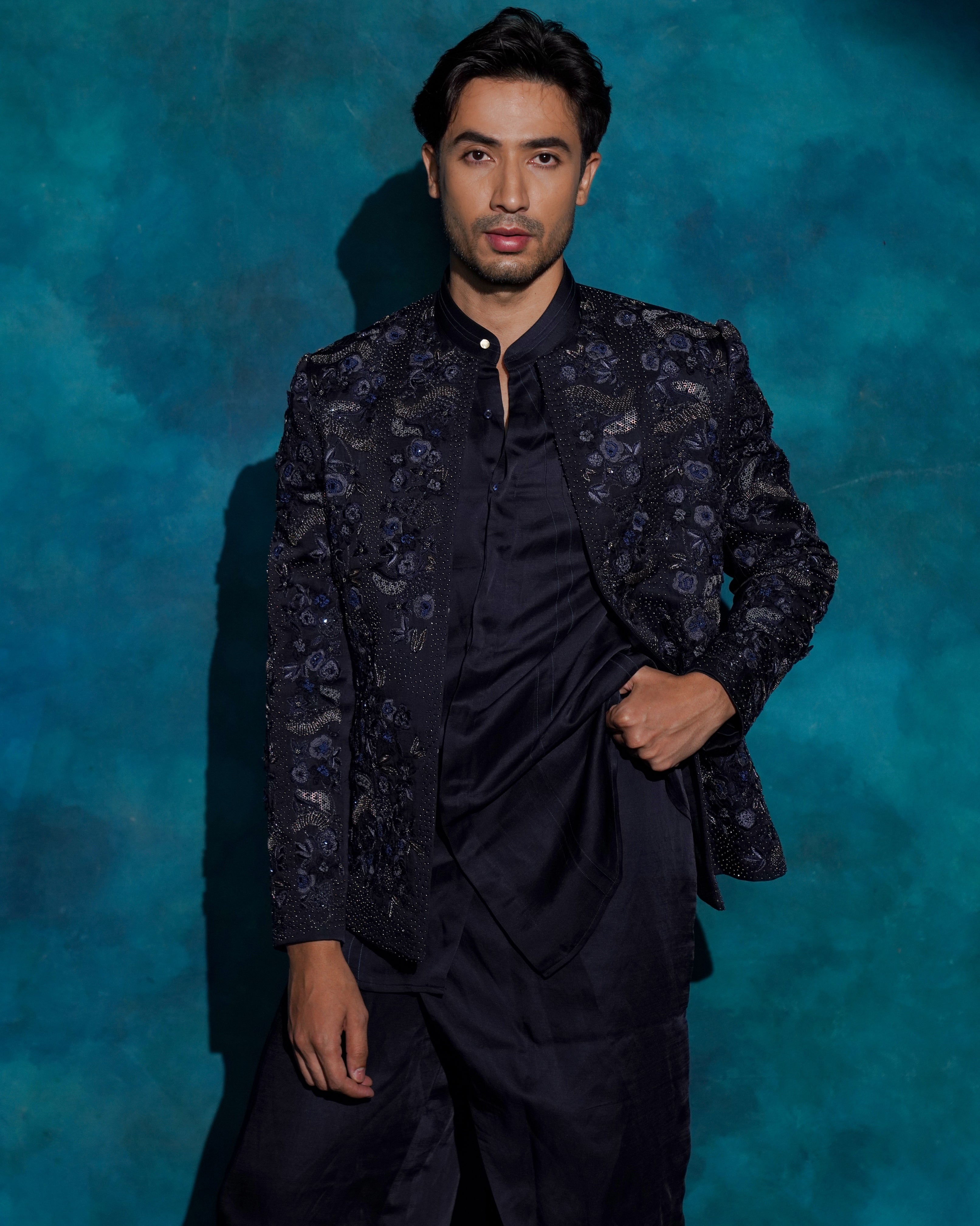 Midnight Blue Floral Embroidered Set