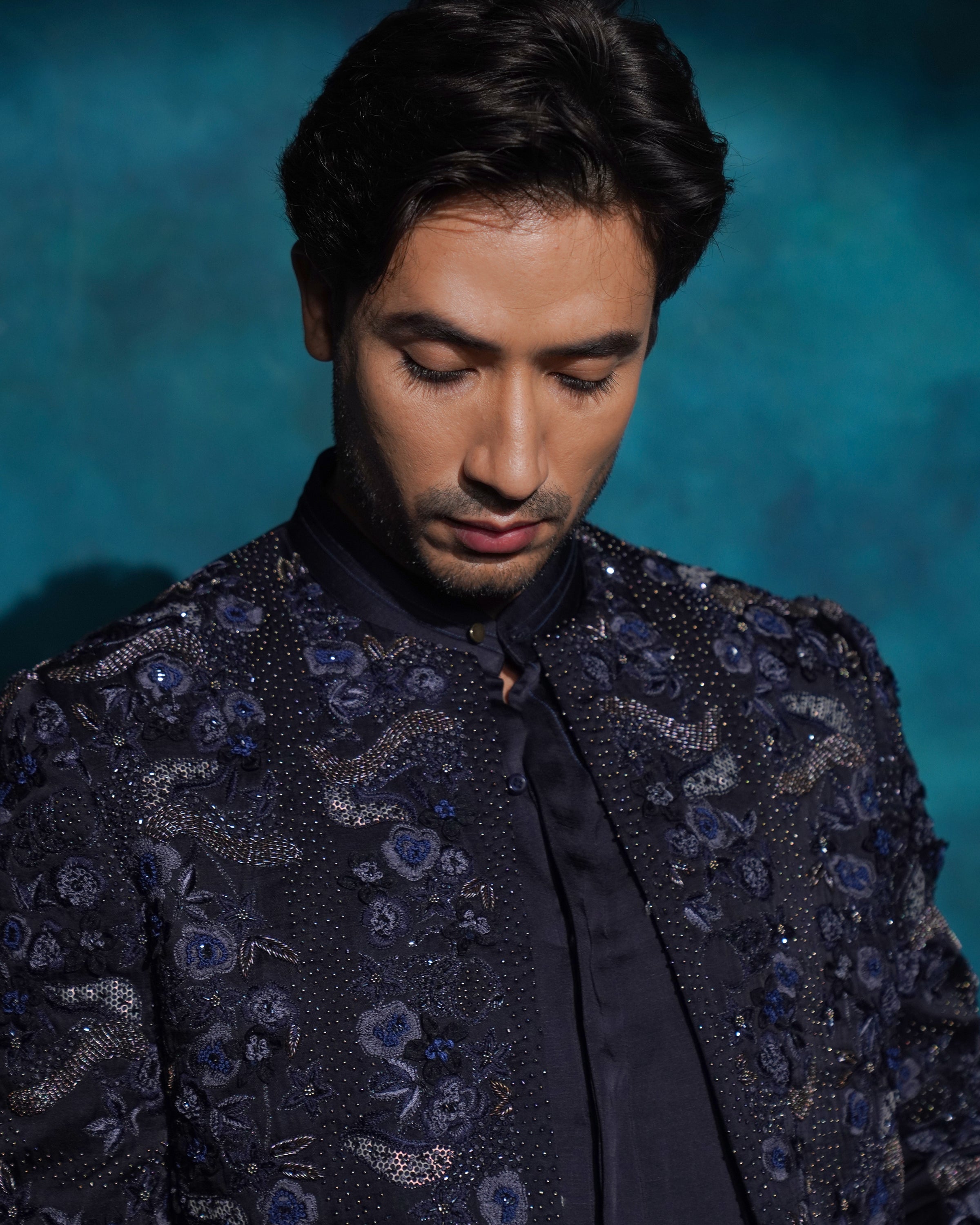 Midnight Blue Floral Embroidered Set