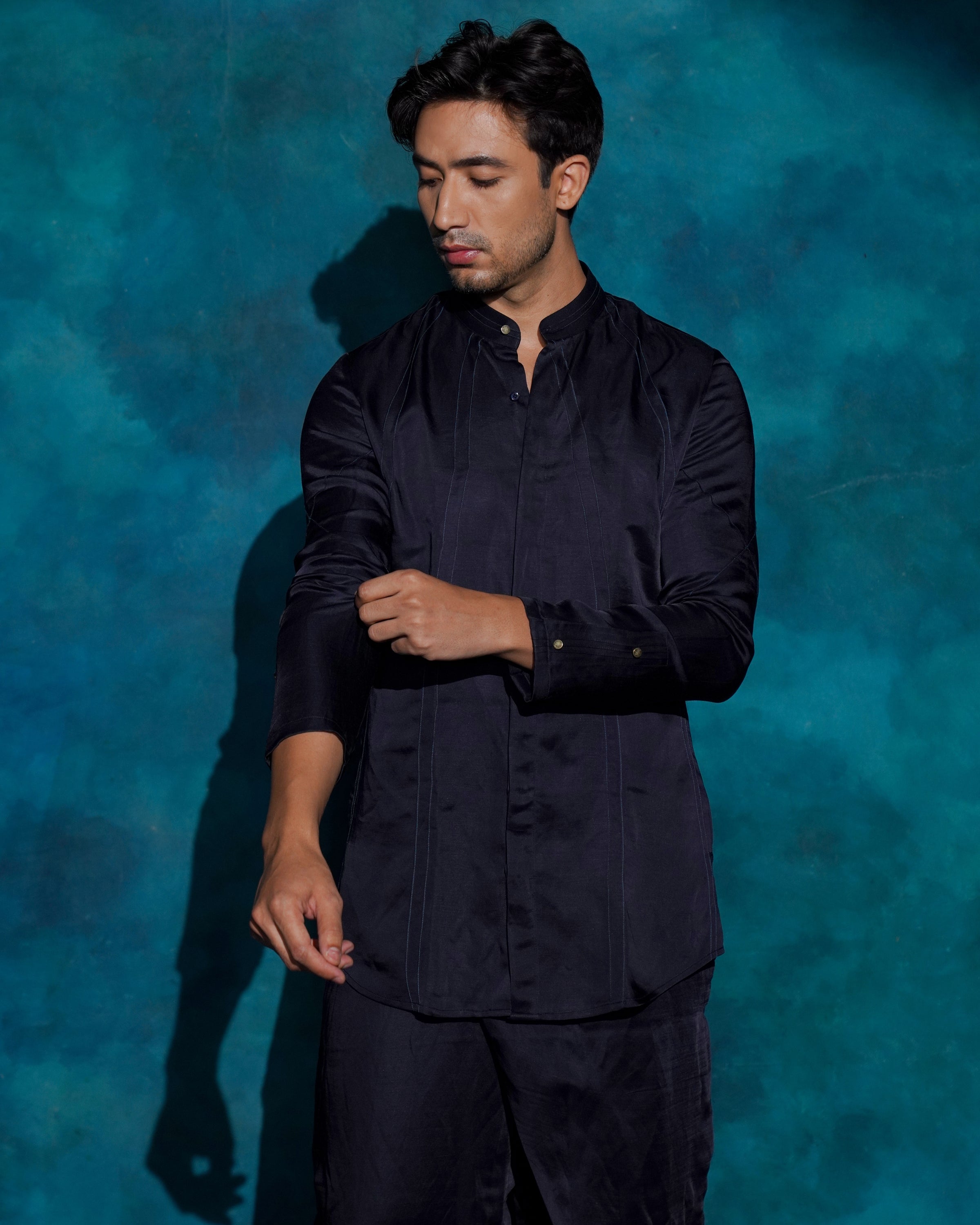 Midnight Blue Floral Embroidered Set