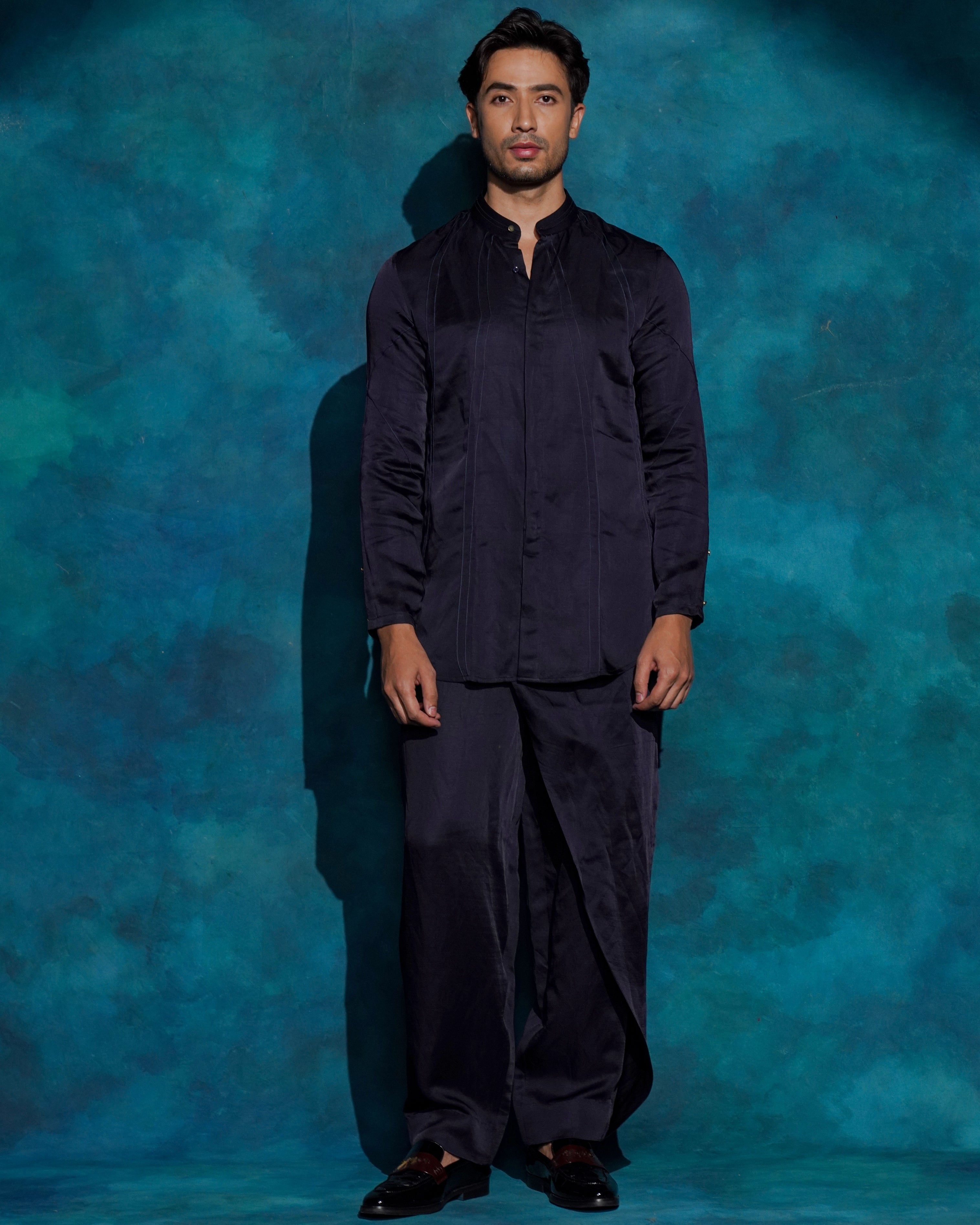 Midnight Blue Floral Embroidered Set