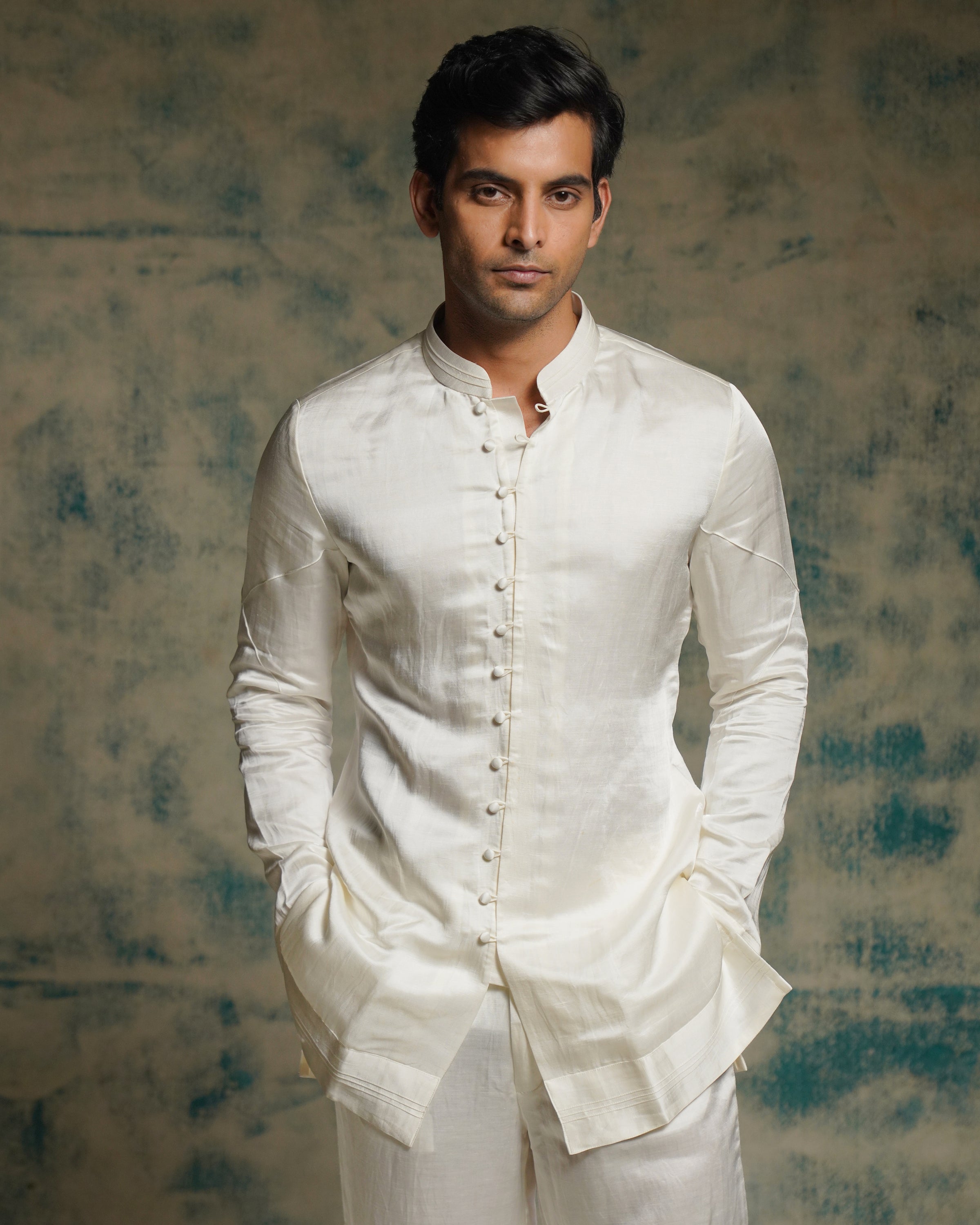 Ivory Poli Button Kurta Set
