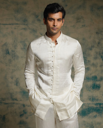 Ivory Poli Button Kurta Set