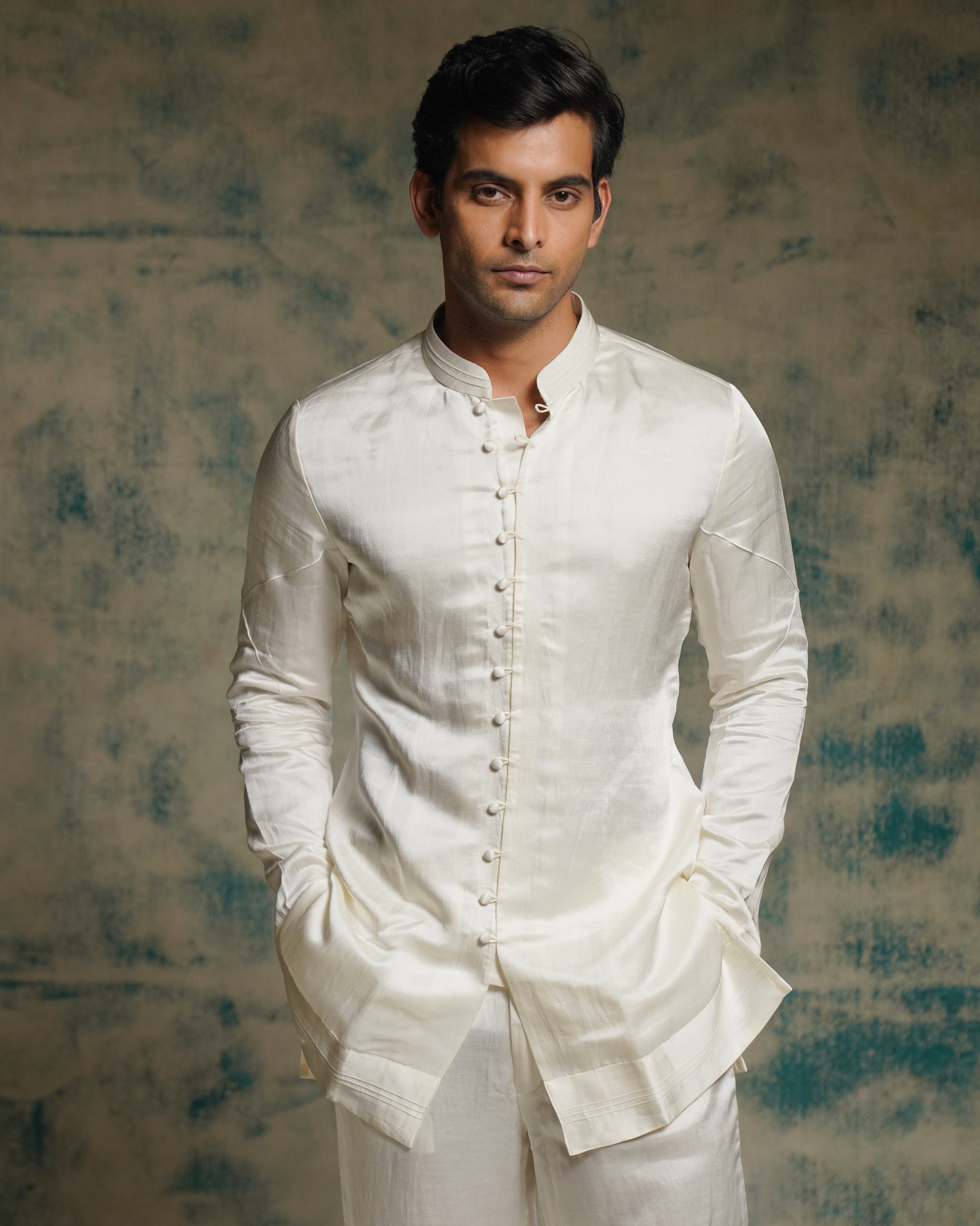 Ivory Poli Button Kurta Set