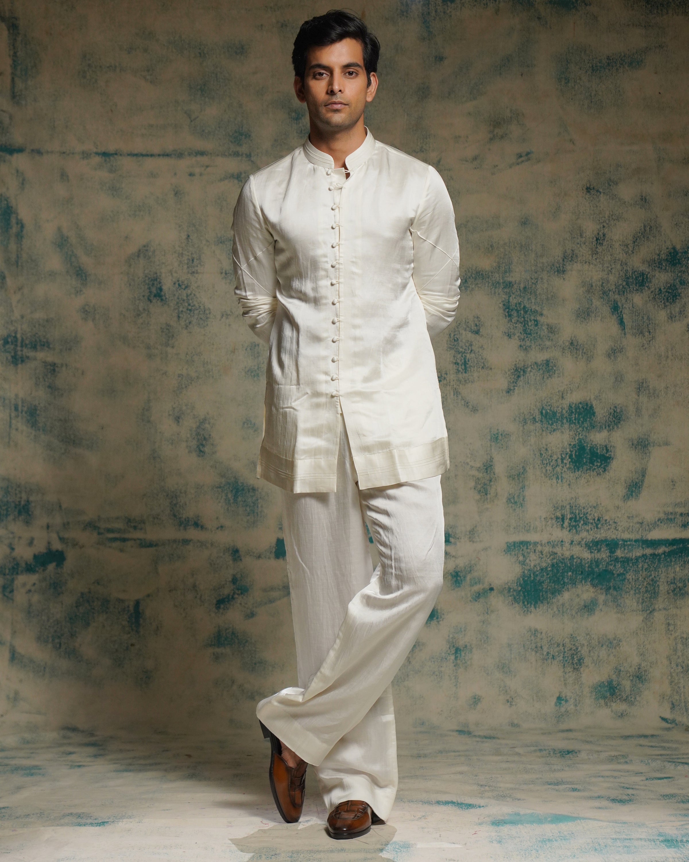 Ivory Poli Button Kurta Set