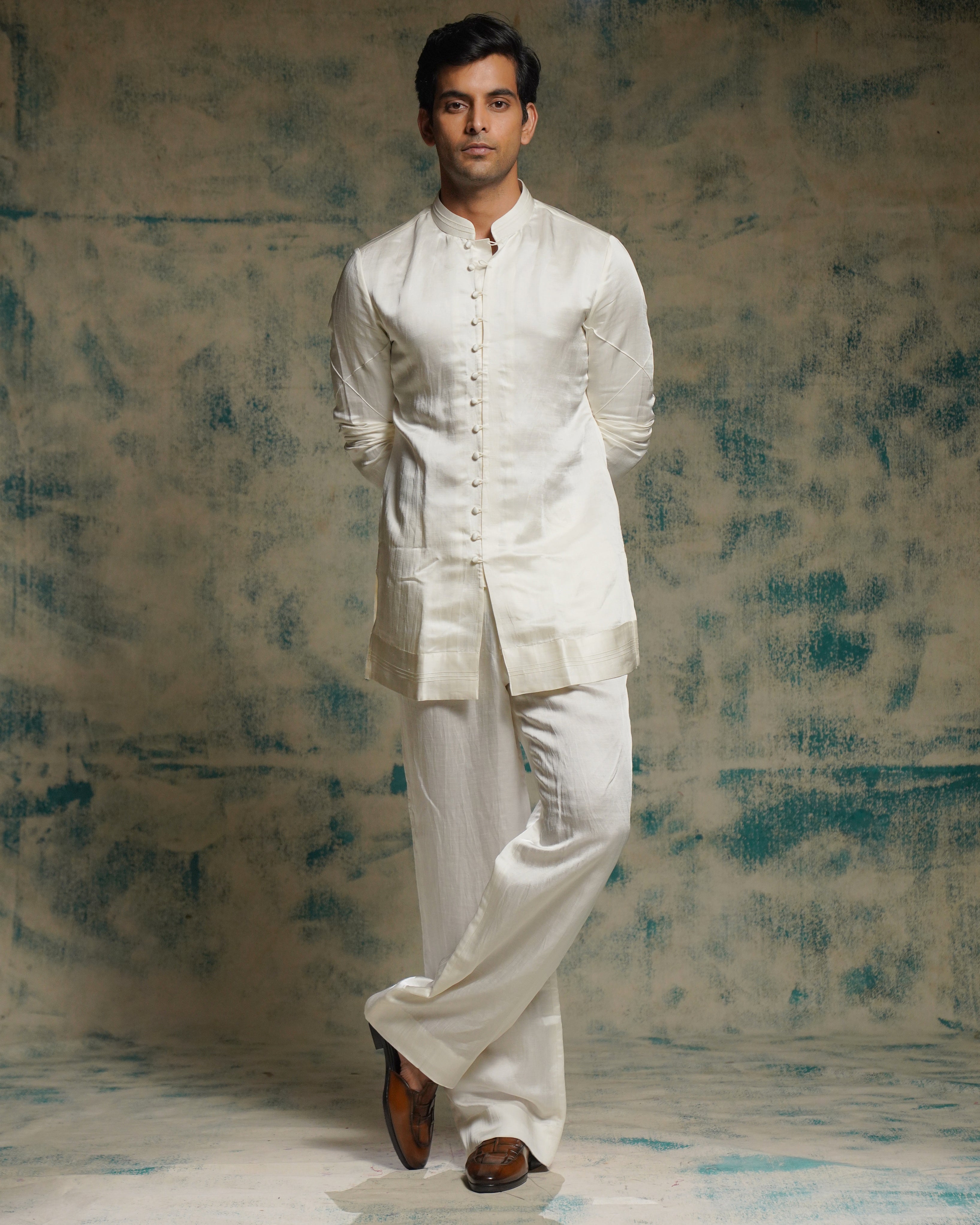 Ivory Poli Button Kurta Set