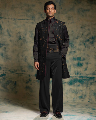 Black And Gold Hand Embriodered Shrug Set