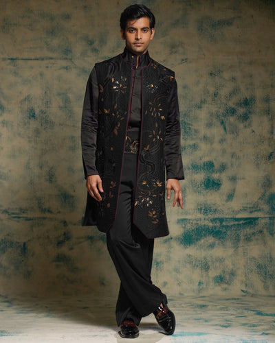 Black And Gold Hand Embriodered Shrug Set