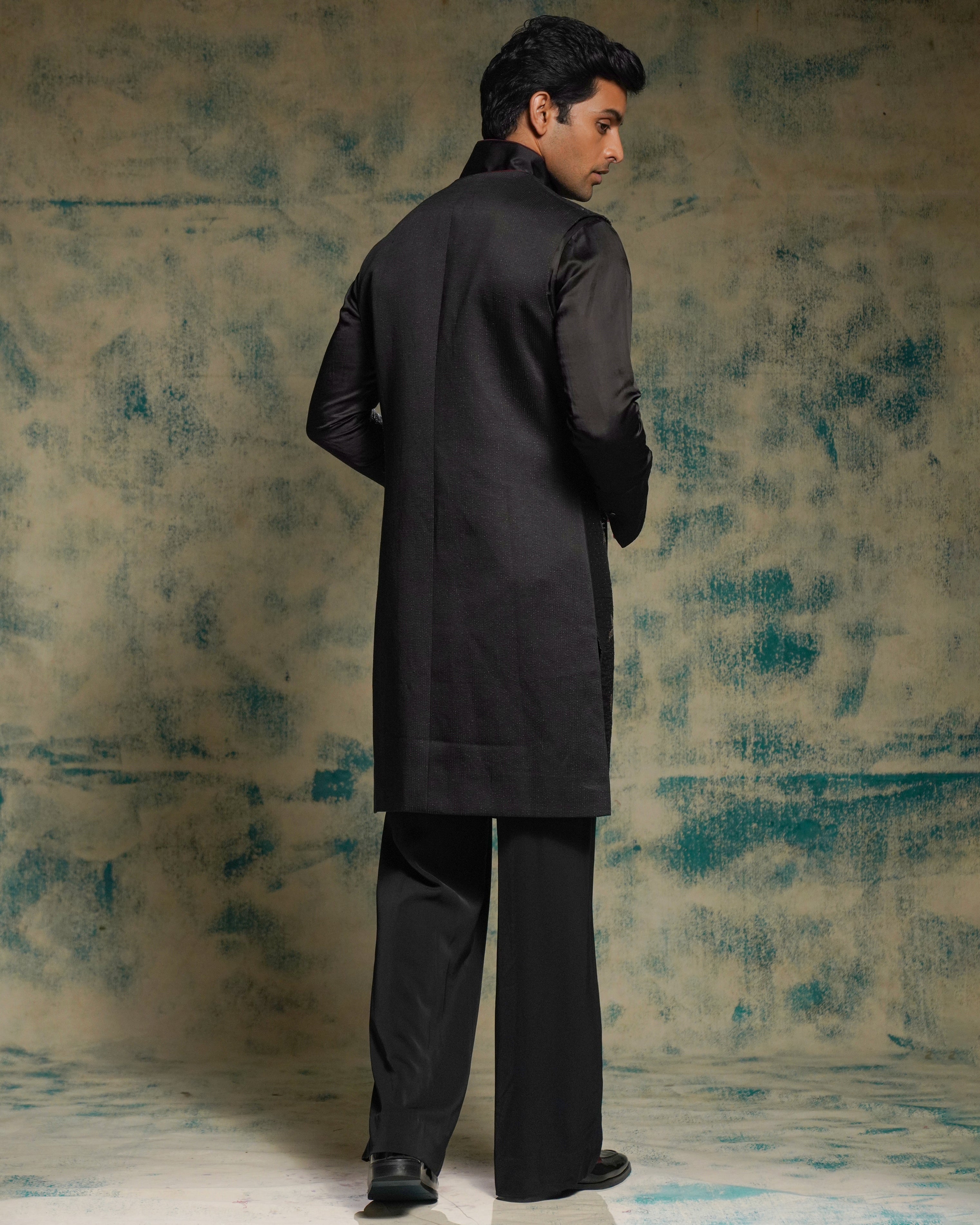 Black And Gold Hand Embriodered Shrug Set