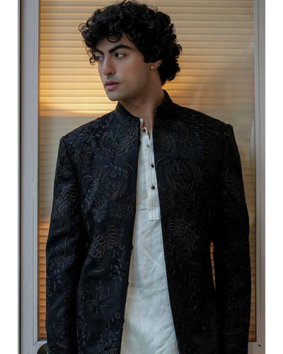 Mother of Pearl Black Bandhgala Set