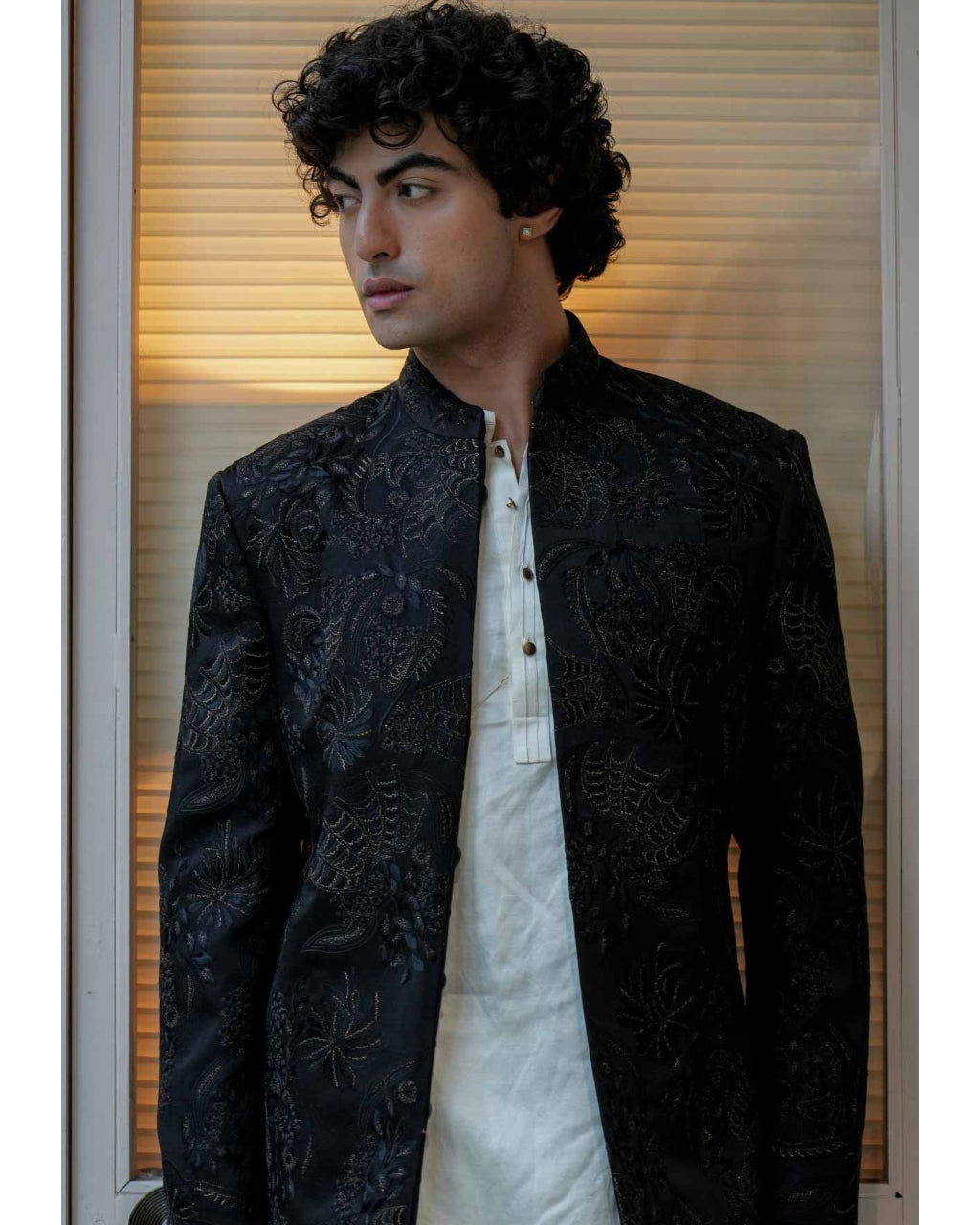 Mother of Pearl Black Bandhgala Set