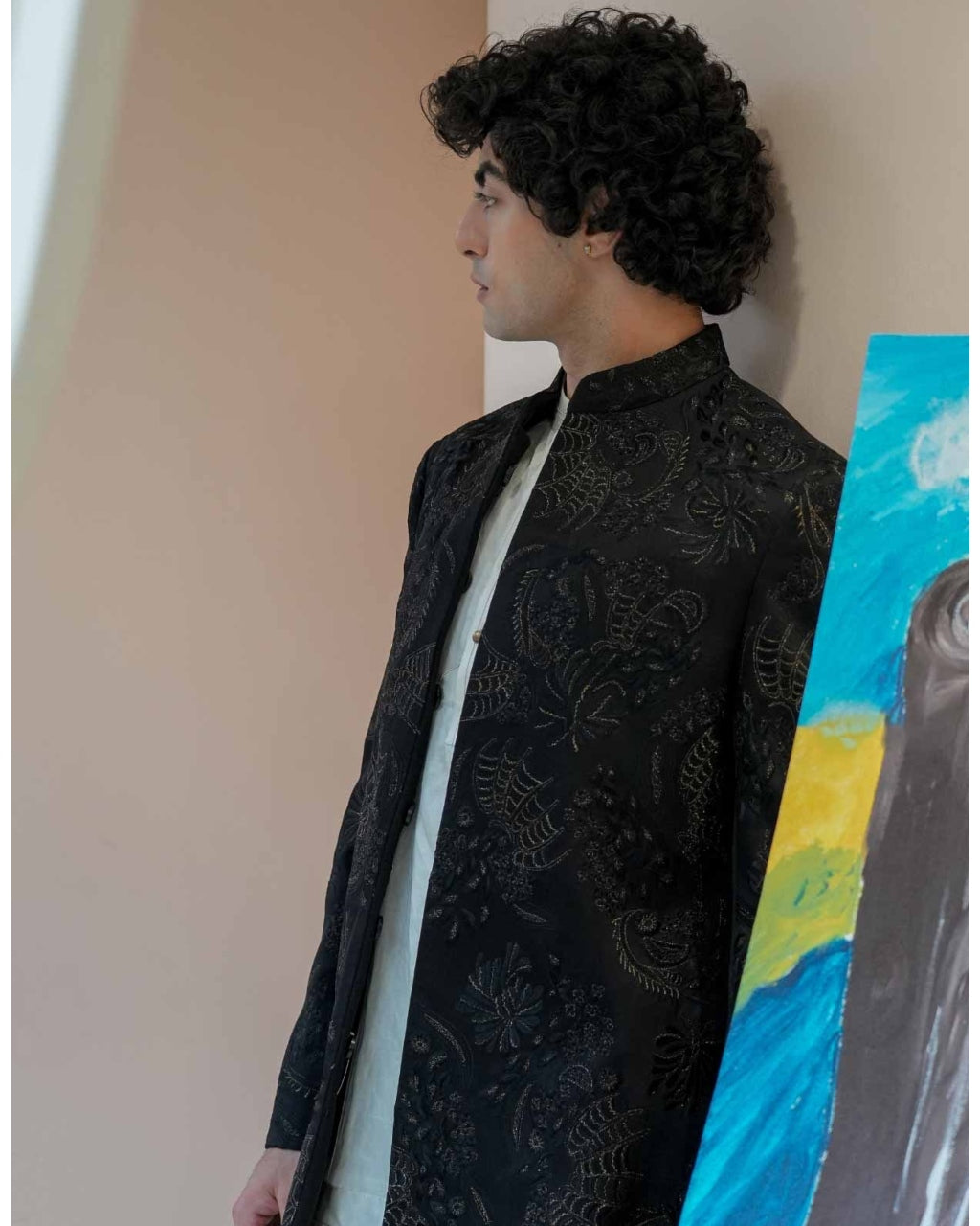 Mother of Pearl Black Bandhgala Set