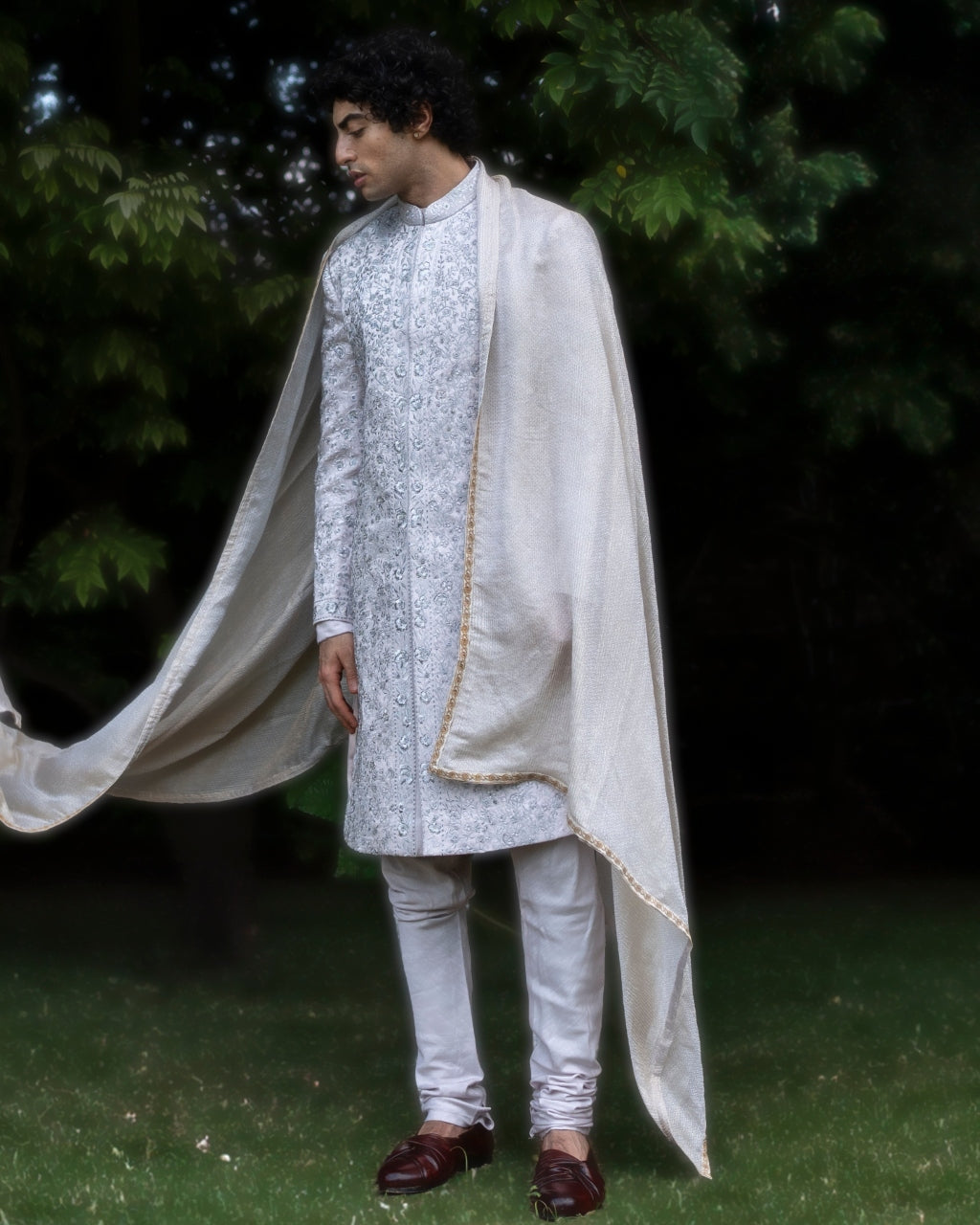 Lilac Grey Rose Sherwani Set