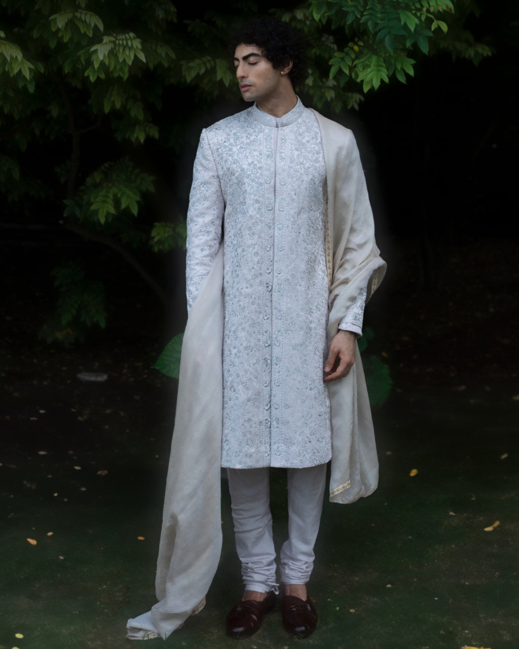 Lilac Grey Rose Sherwani Set