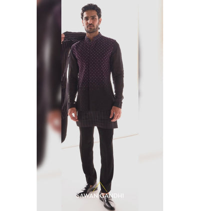 Wine To Black Ombre Nehru Jacket Set