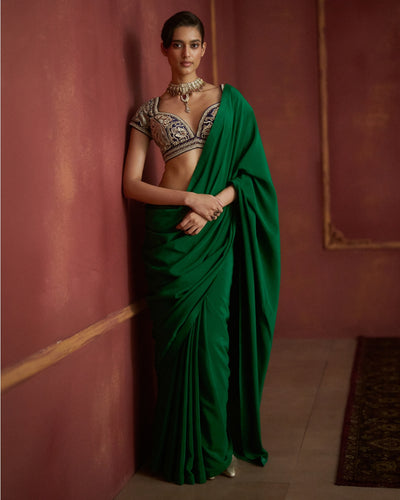 Bottle Green Sari Set