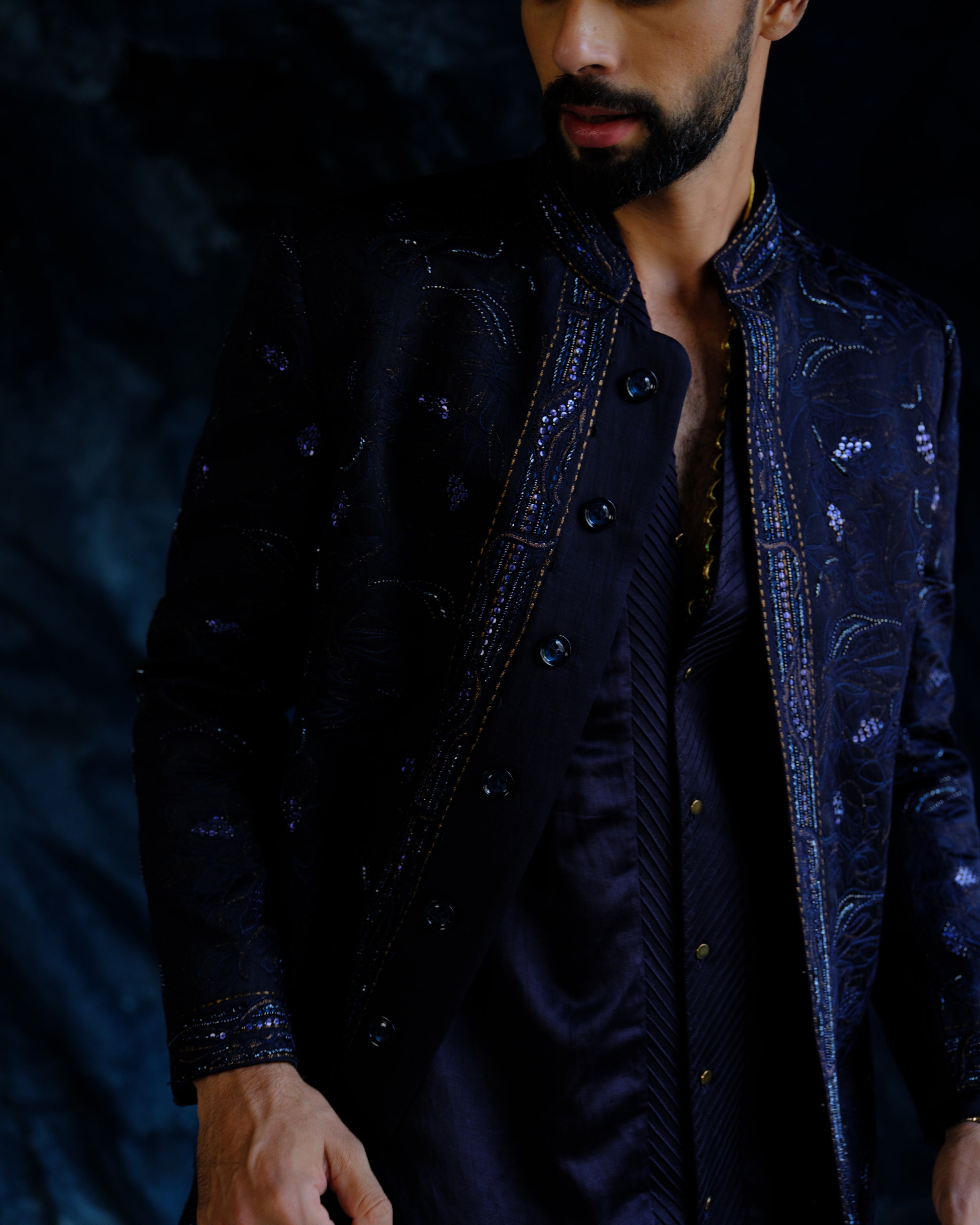 Midnight Bandhgala Bling Set