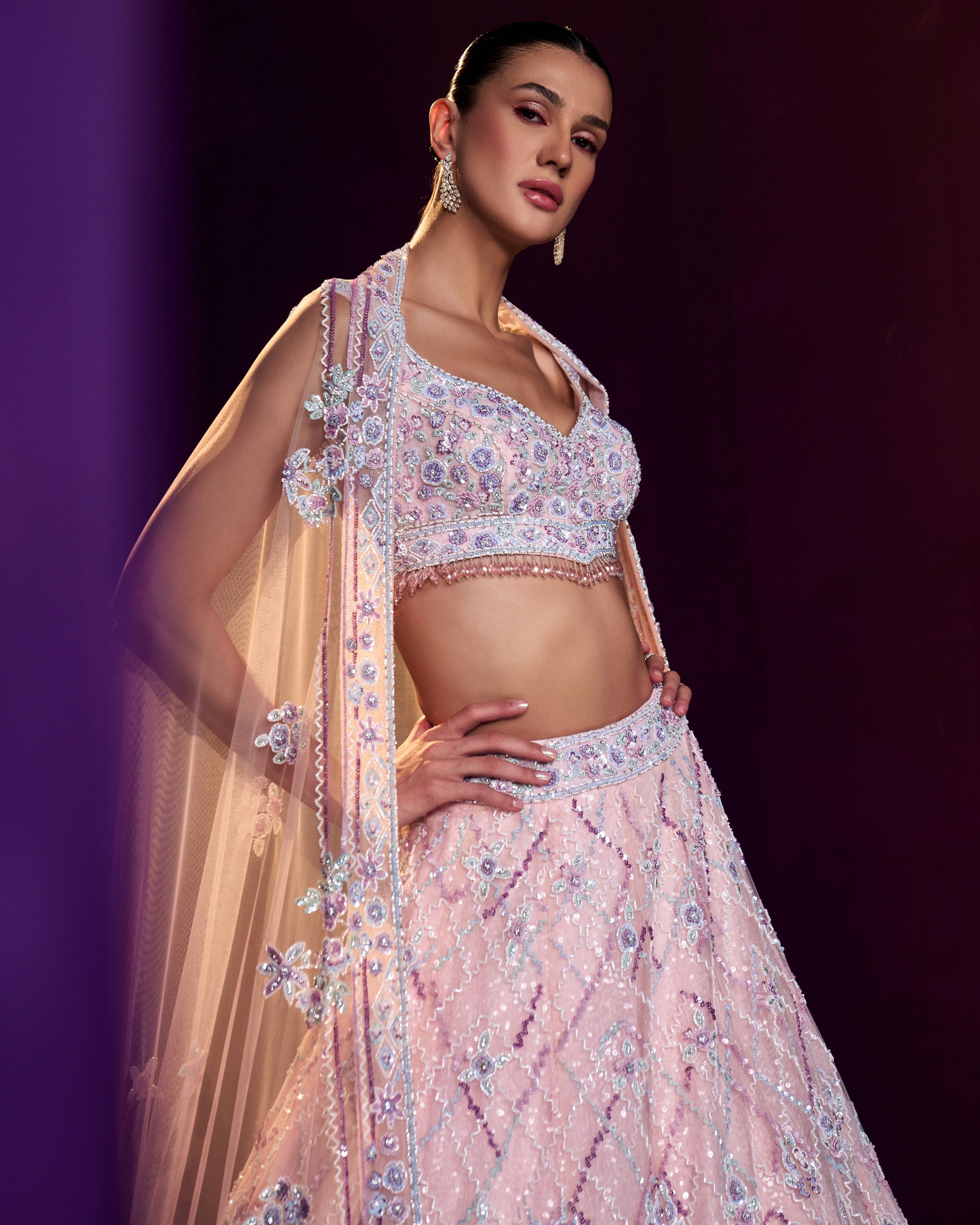 Pink Net Lehenga Set