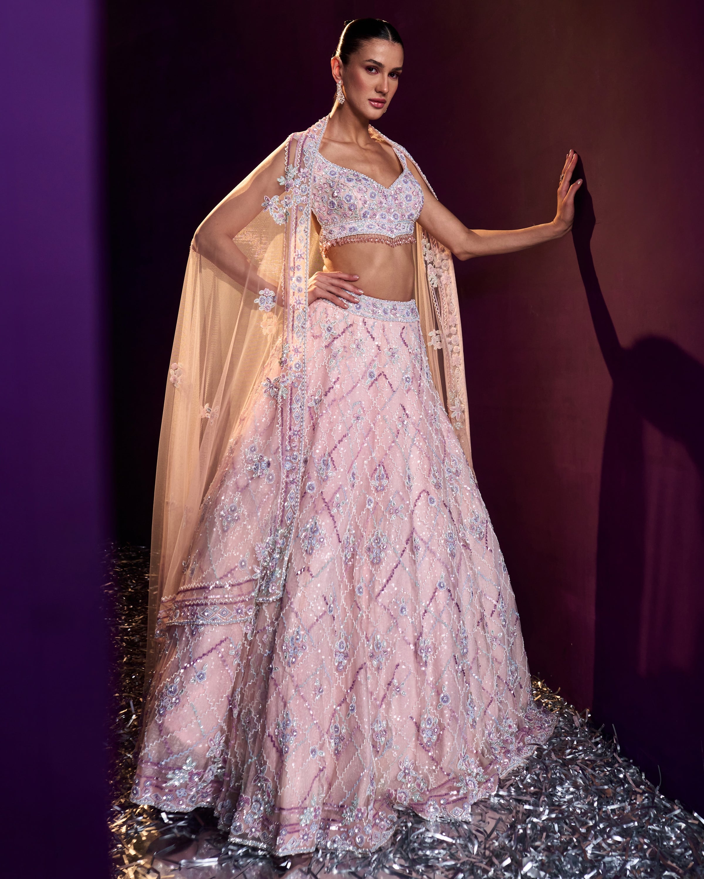 Pink Net Lehenga Set