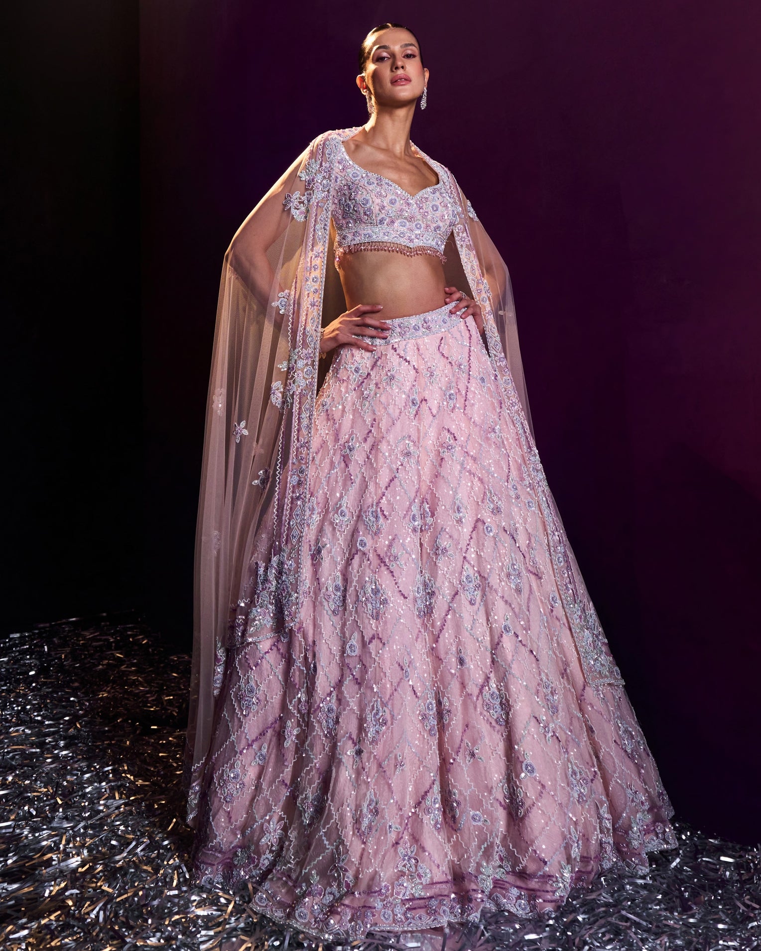 Pink Net Lehenga Set