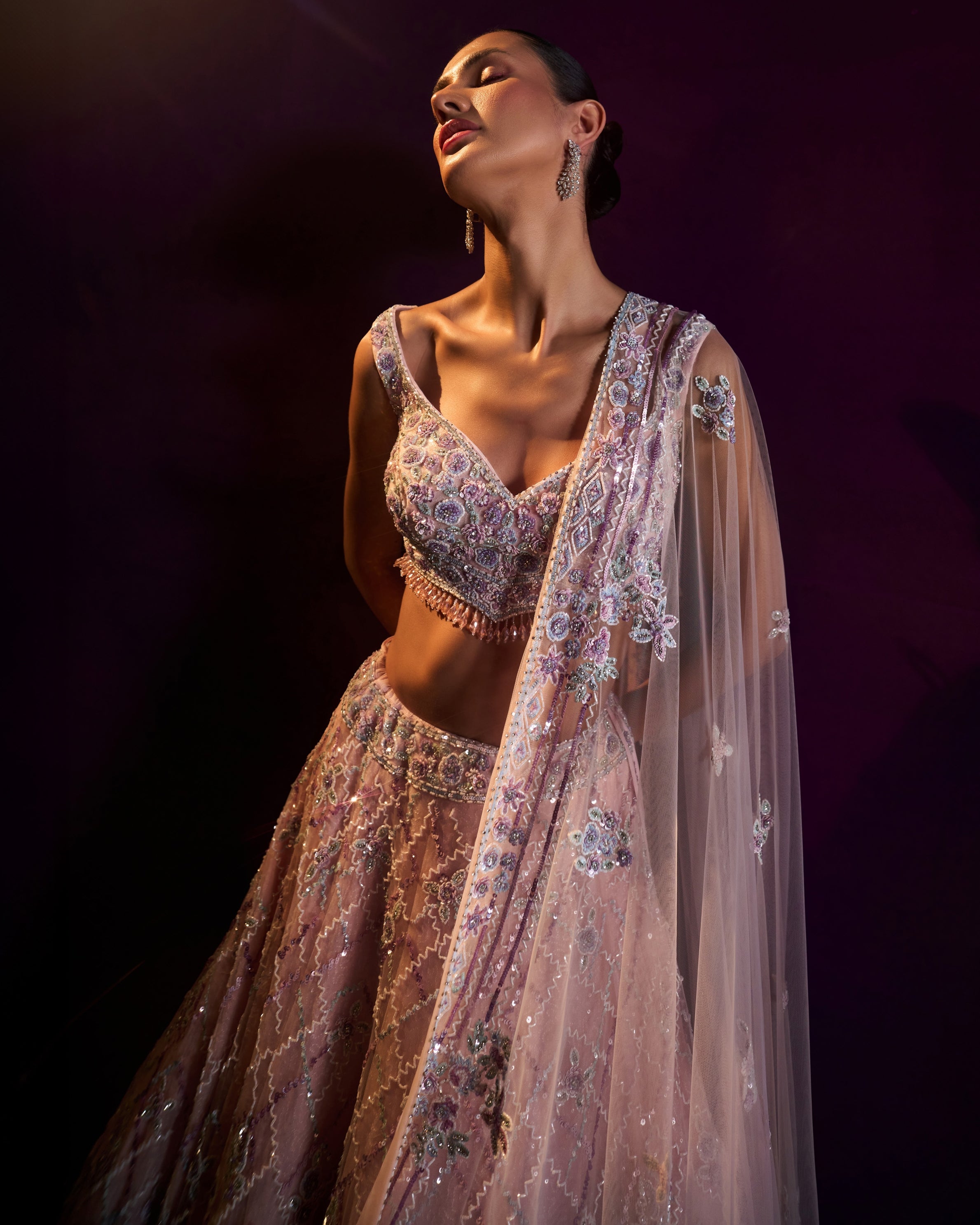 Pink Net Lehenga Set