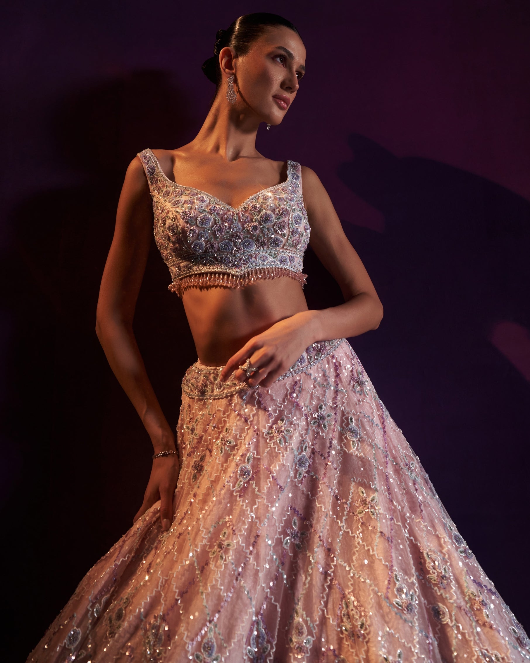 Pink Net Lehenga Set