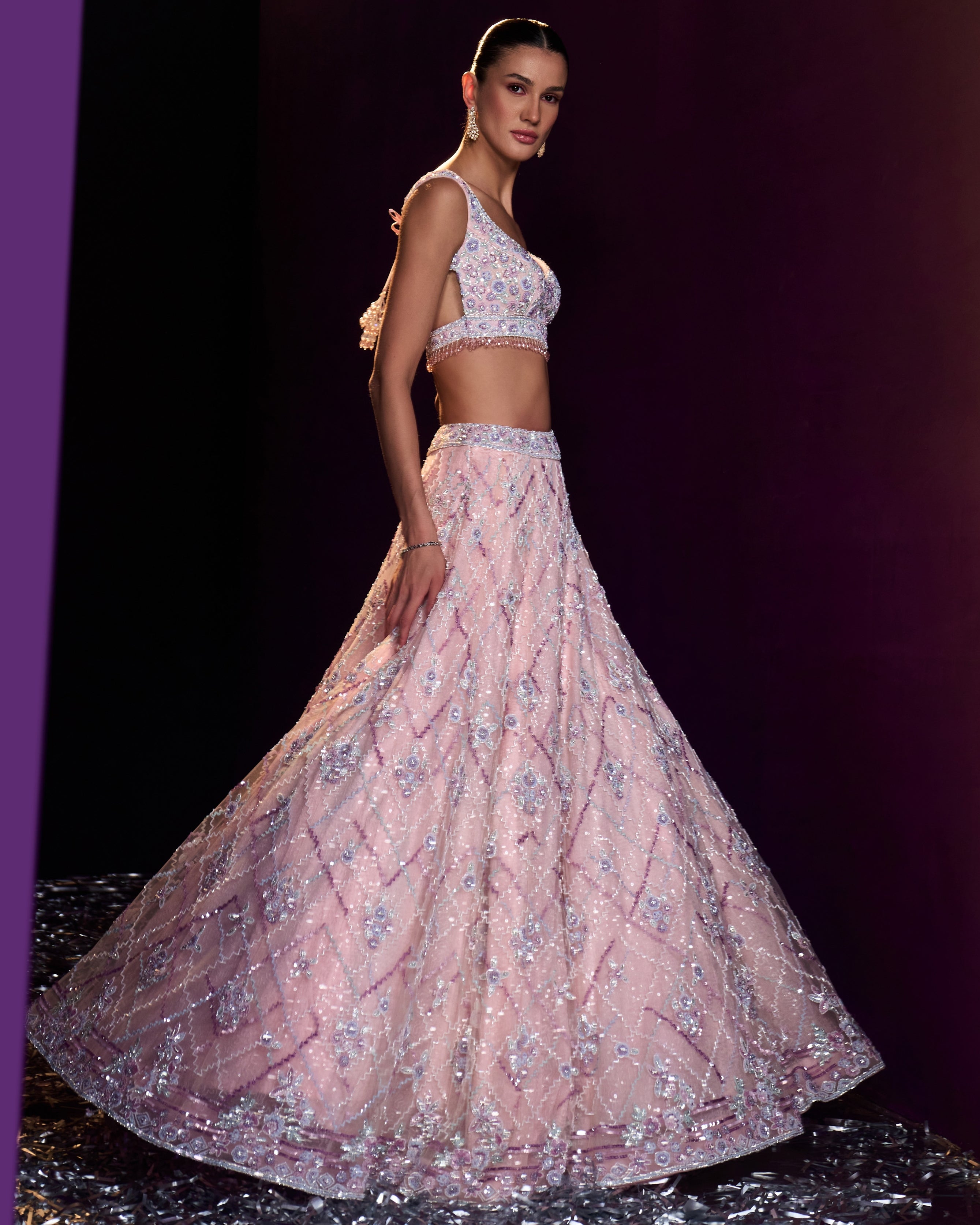 Pink Net Lehenga Set