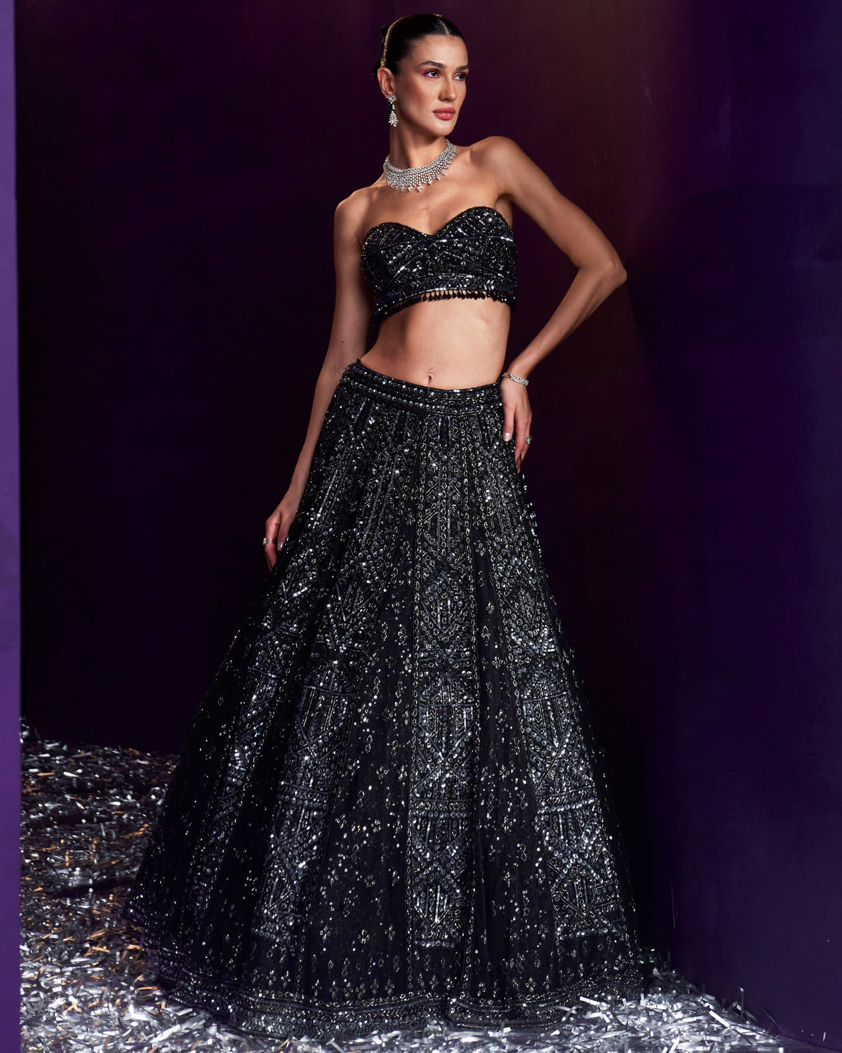 Black Net Lehenga Set