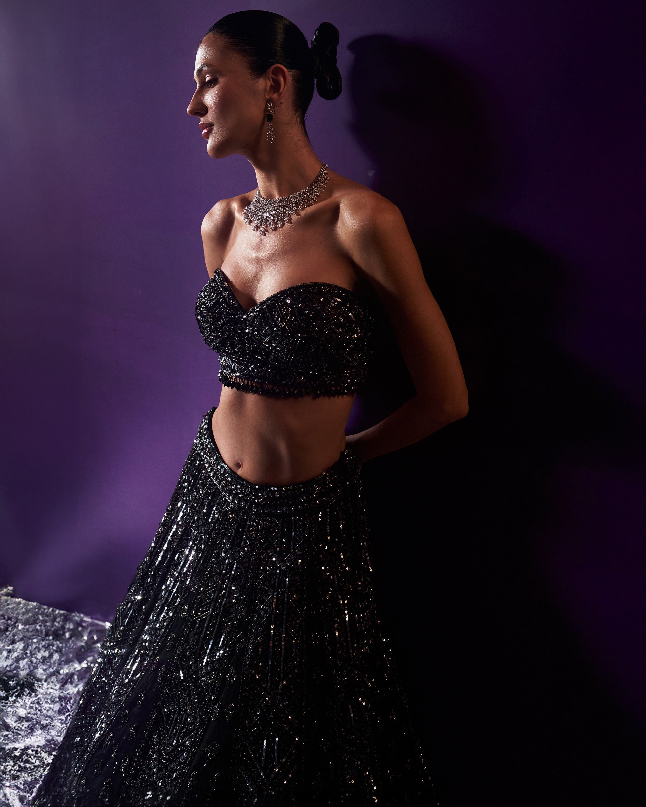 Black Net Lehenga Set