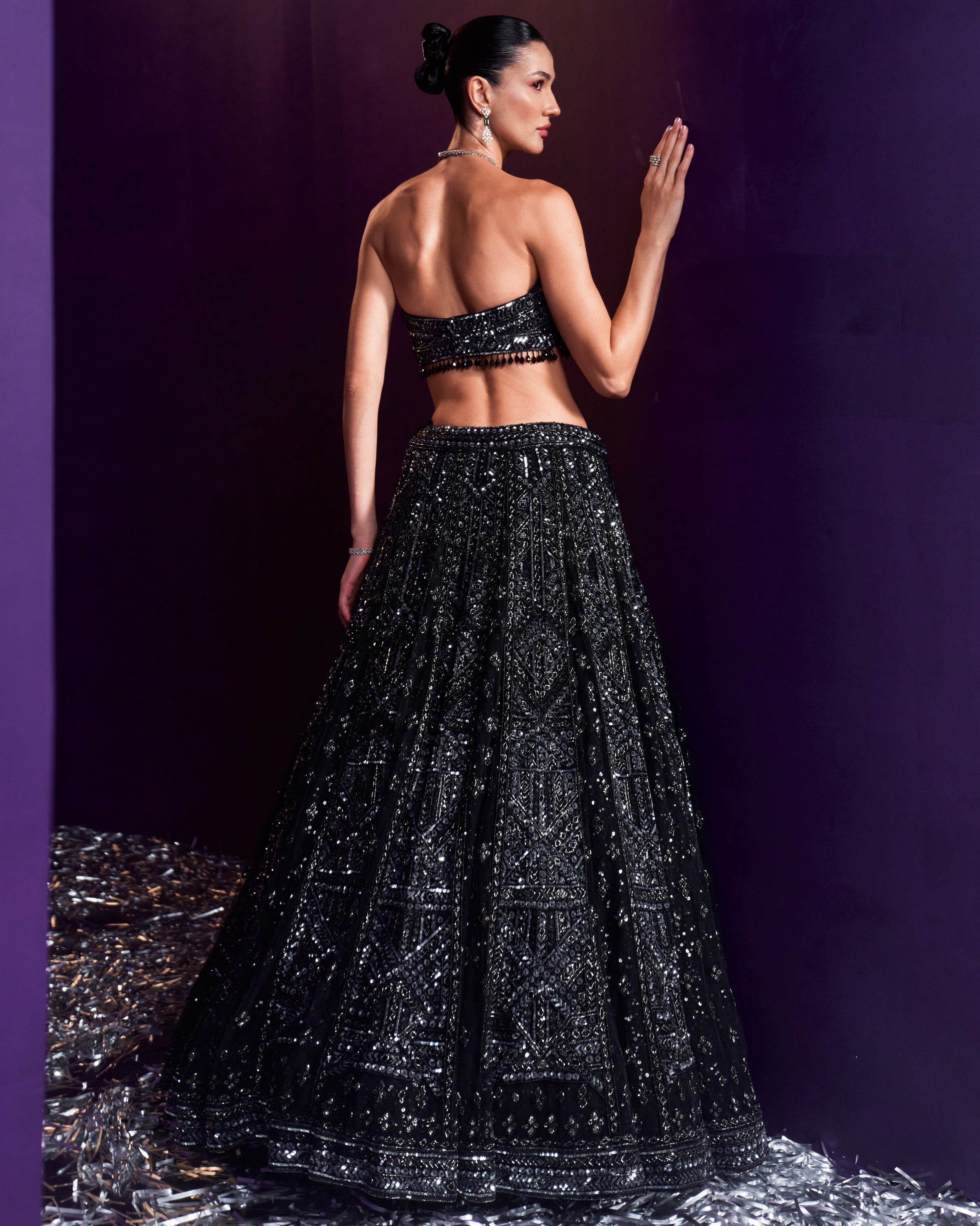 Black Net Lehenga Set