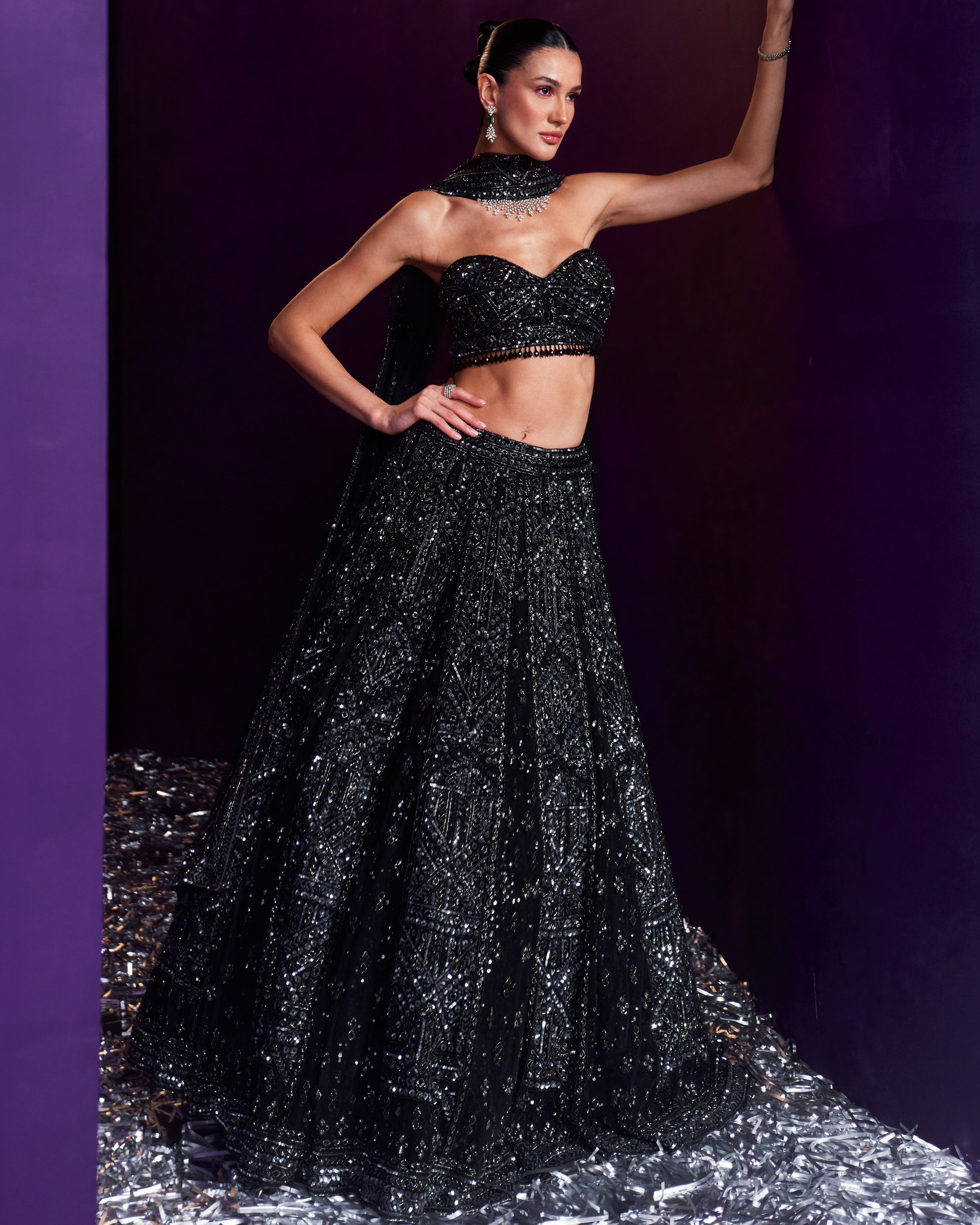 Black Net Lehenga Set