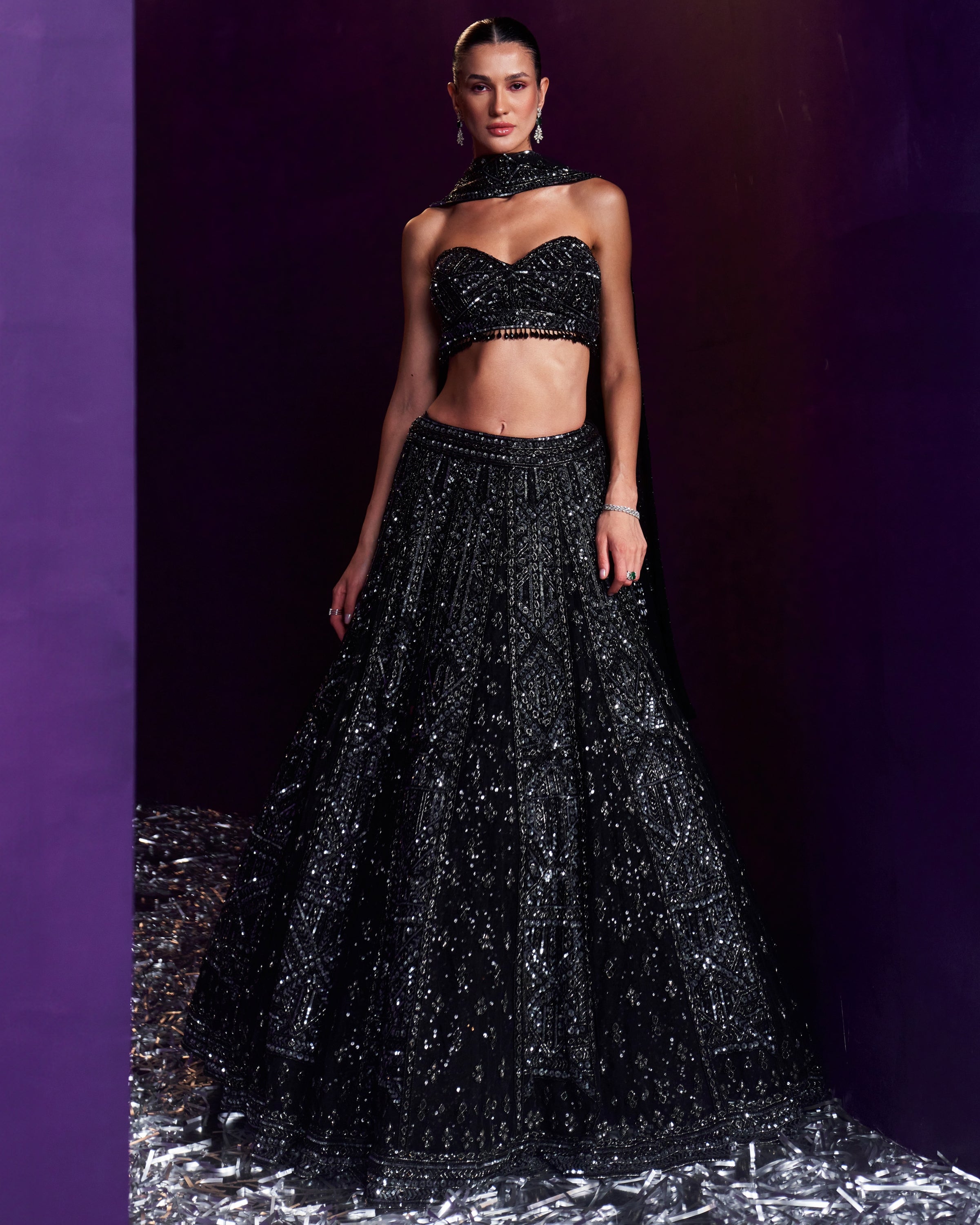 Black Net Lehenga Set